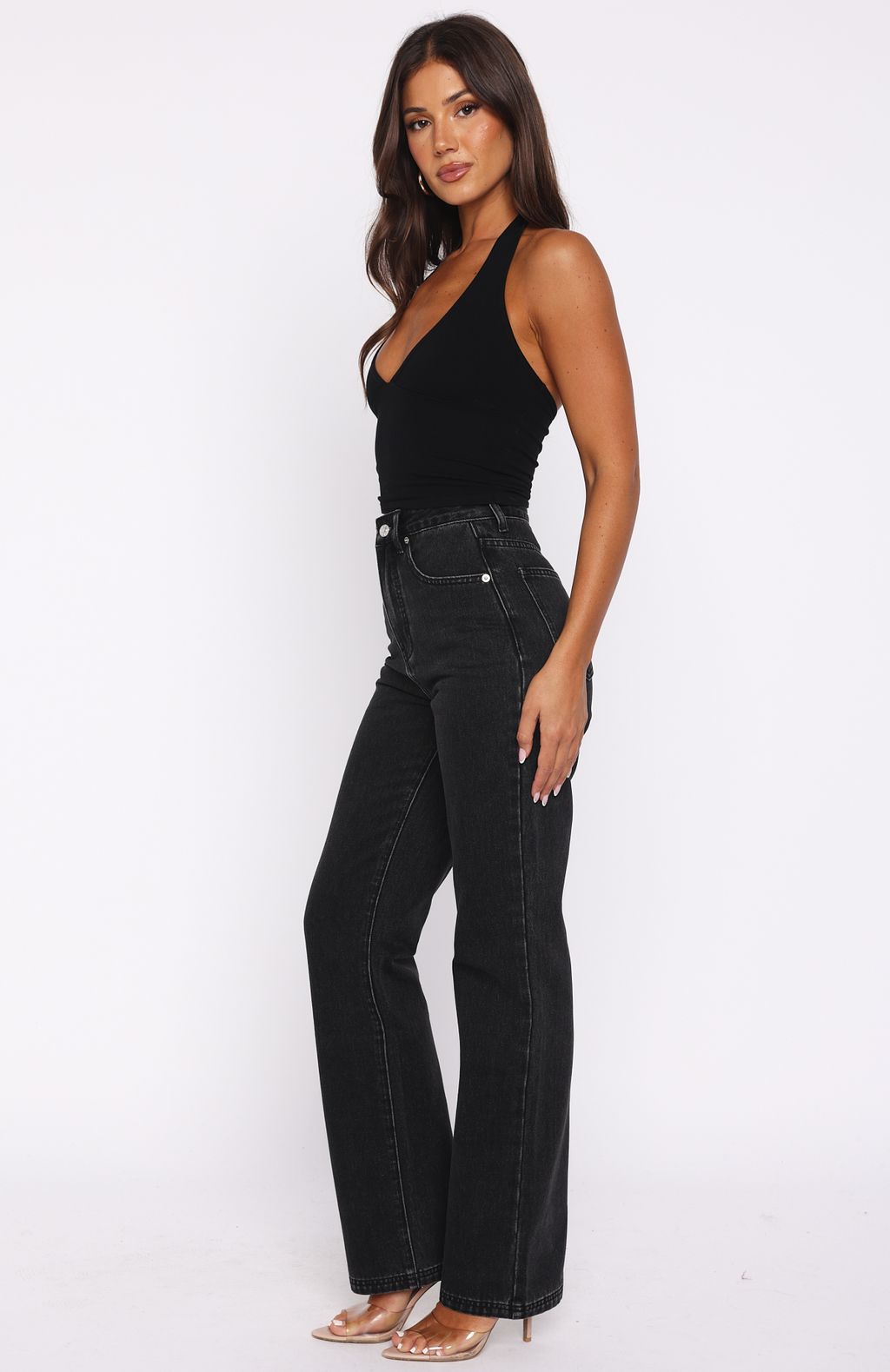 Alyssa High Rise Straight Leg Jeans Black Acid | White Fox Boutique US