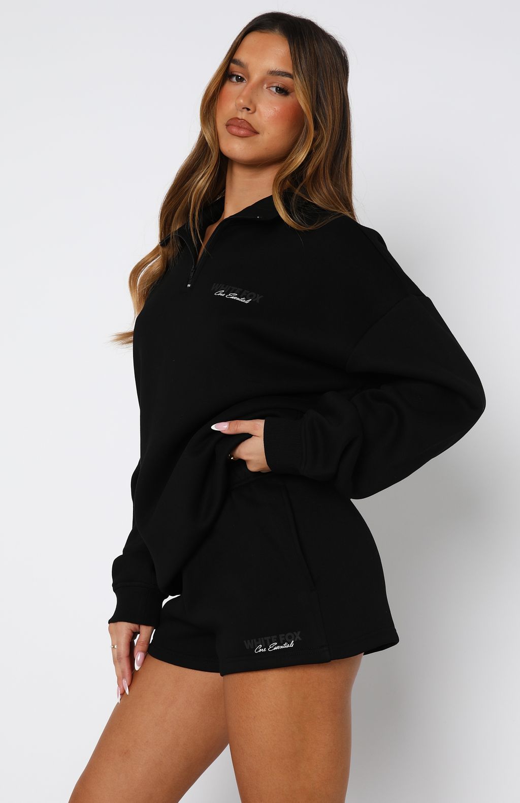 Core Essentials Zip Sweater Black | White Fox Boutique US