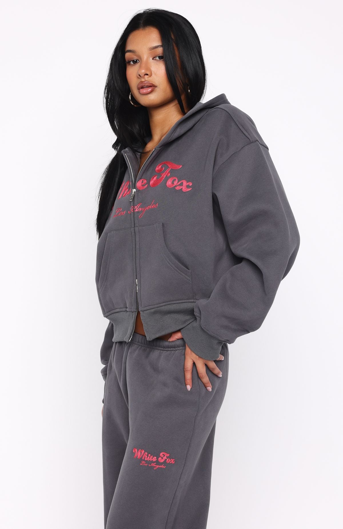 Through Thick And Thin Boxy Zip Front Hoodie Volcanic | White Fox