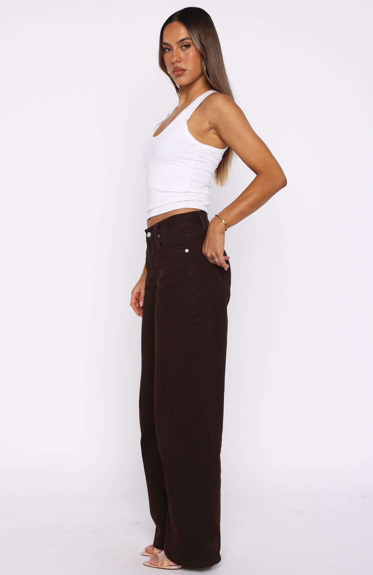 Kiara Mid Rise Barrel Leg Jeans Chocolate Wash | White Fox Boutique US