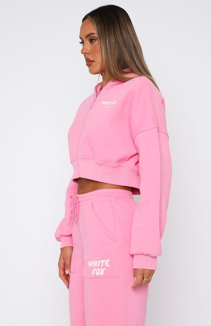 Offstage Cropped Zip Hoodie Bubblegum | White Fox Boutique US