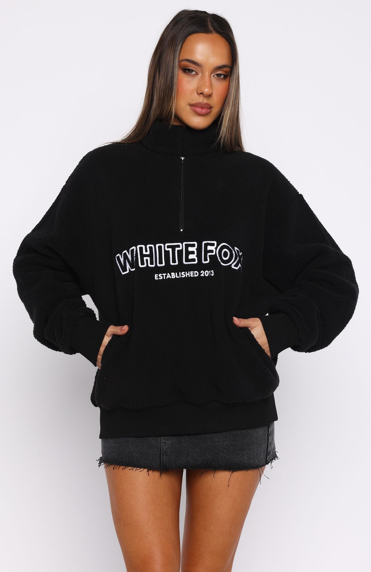 Hard To Stay Focused Teddy Borg Zip Front Sweater Black | White