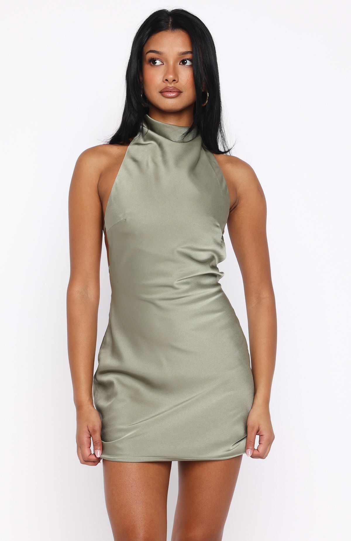 khaki halter neck dress Just Small Talk Mini night dancing SIZE:28 elegant prom dresses long sequin Elegant Silver Black Evening