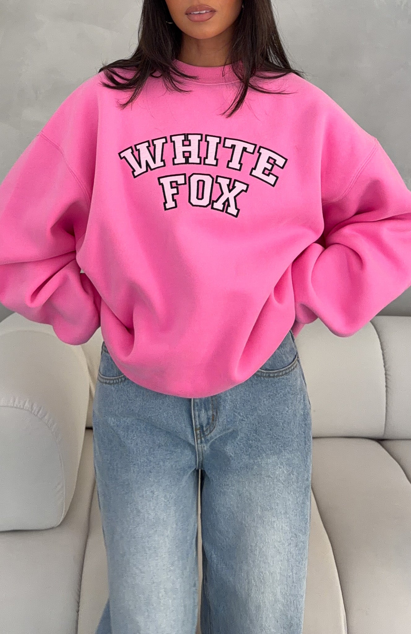 Major Upgrade Oversized Drop Shoulder Sweater Bubblegum | White