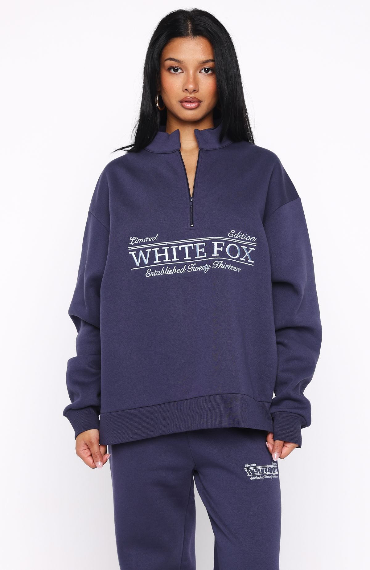 Standing My Ground Zip Front Sweater Navy | White Fox Boutique US