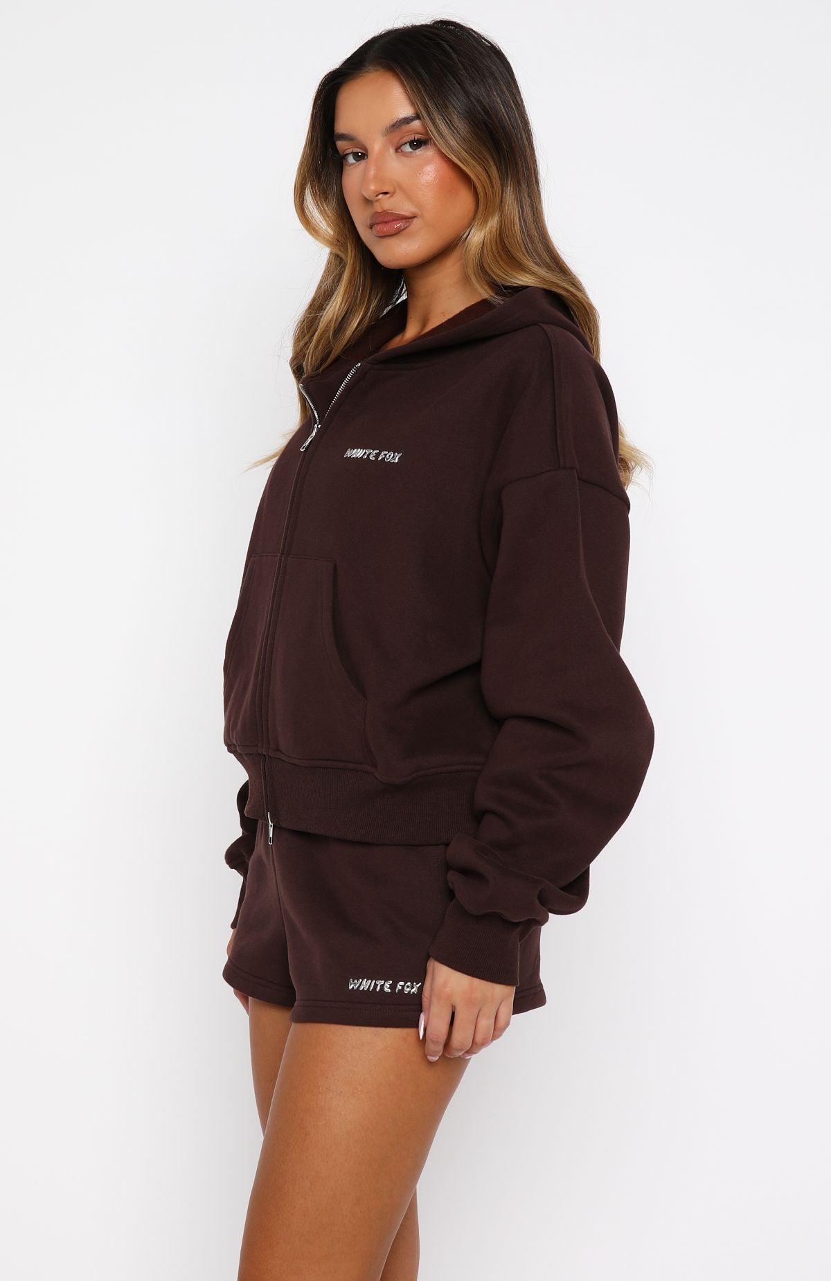 Test Drive Boxy Zip Front Hoodie Chocolate | White Fox Boutique US