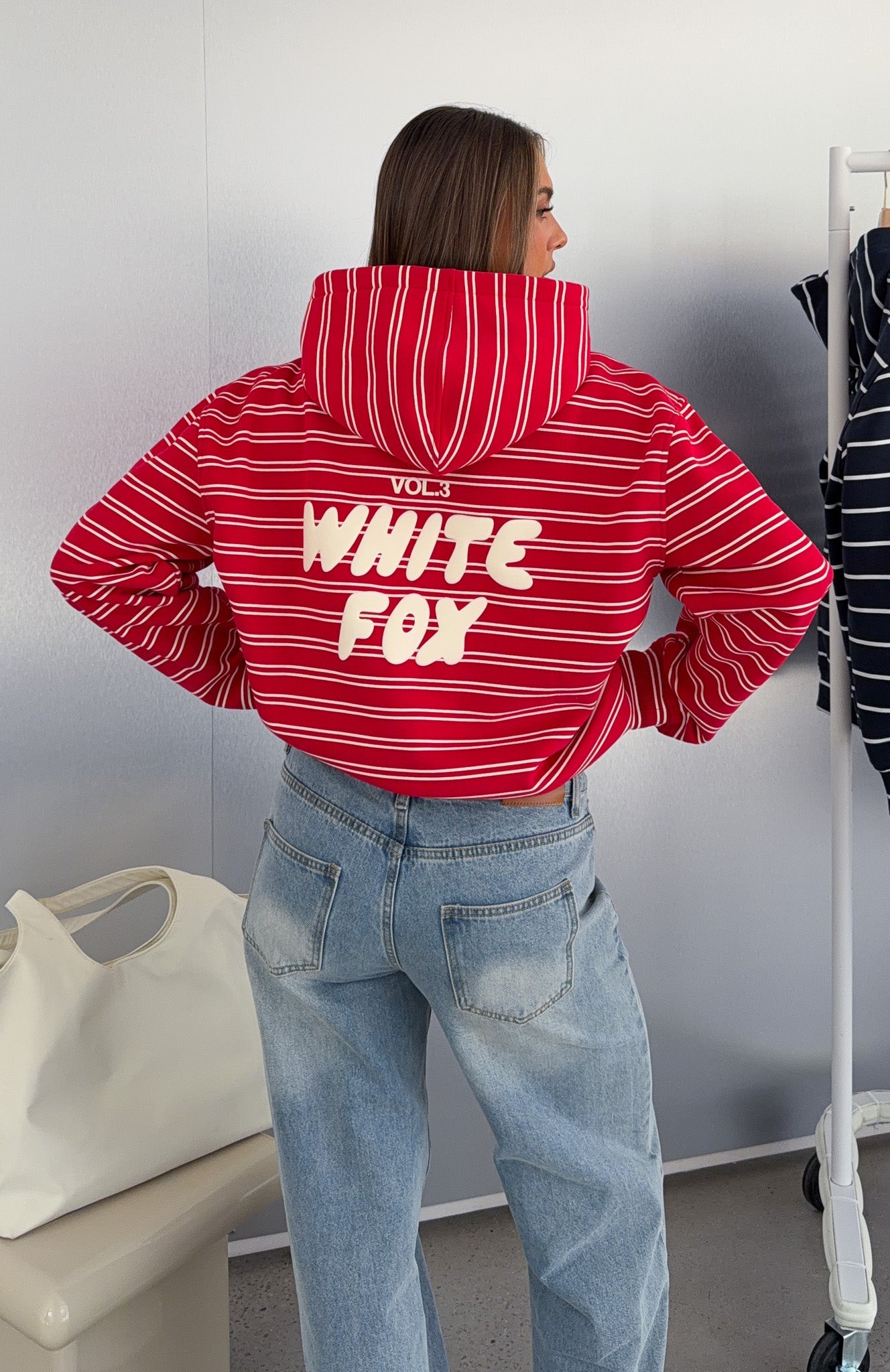 Offstage Striped Oversized Hoodie Red/Cream Stripe | White Fox