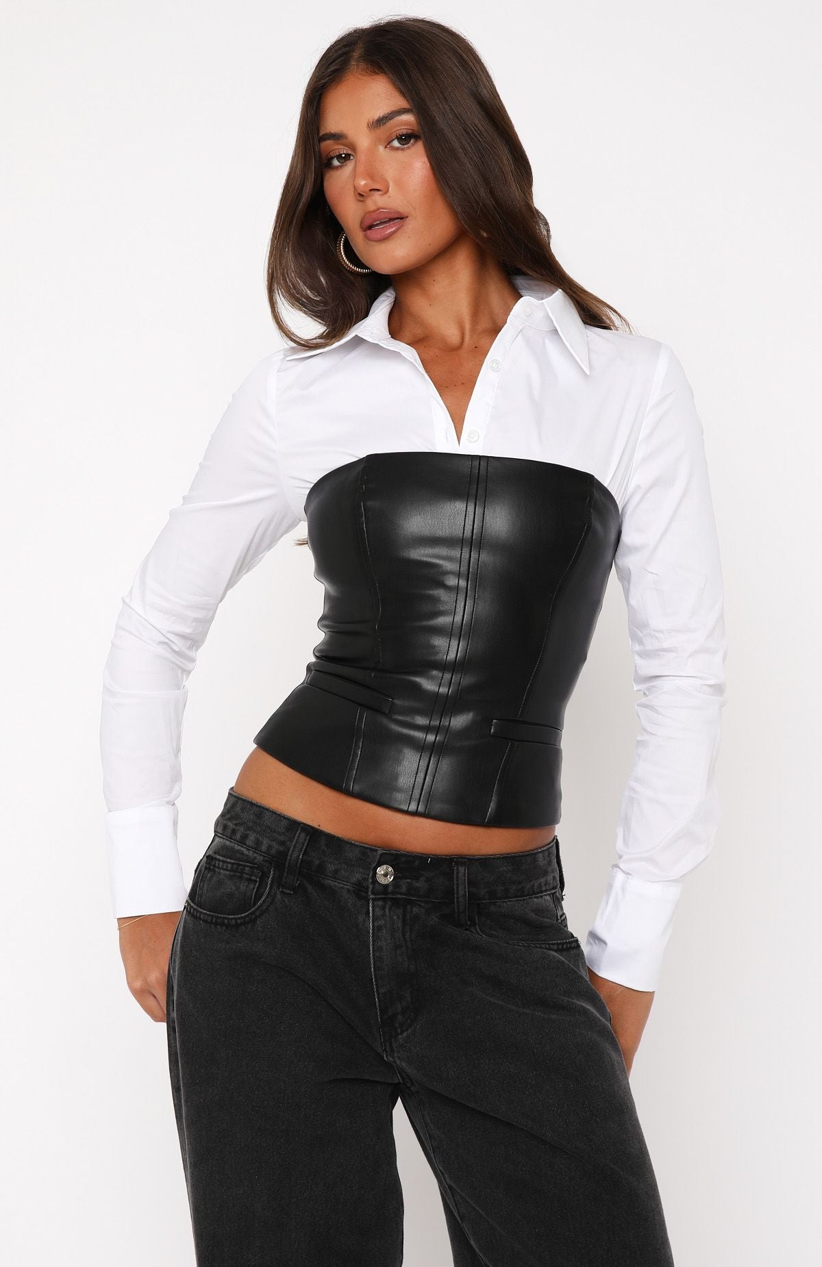 Won't Tell You Again PU Bustier Black | White Fox Boutique US