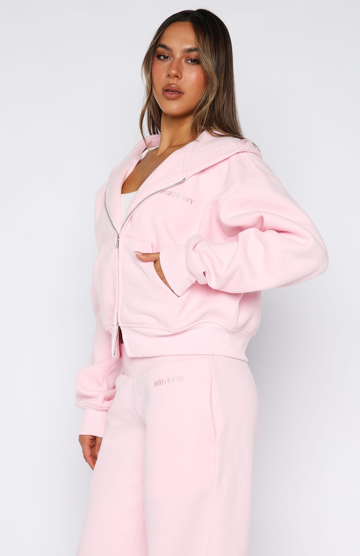 Come A Long Way Boxy Zip Front Hoodie Pink | White Fox Boutique US