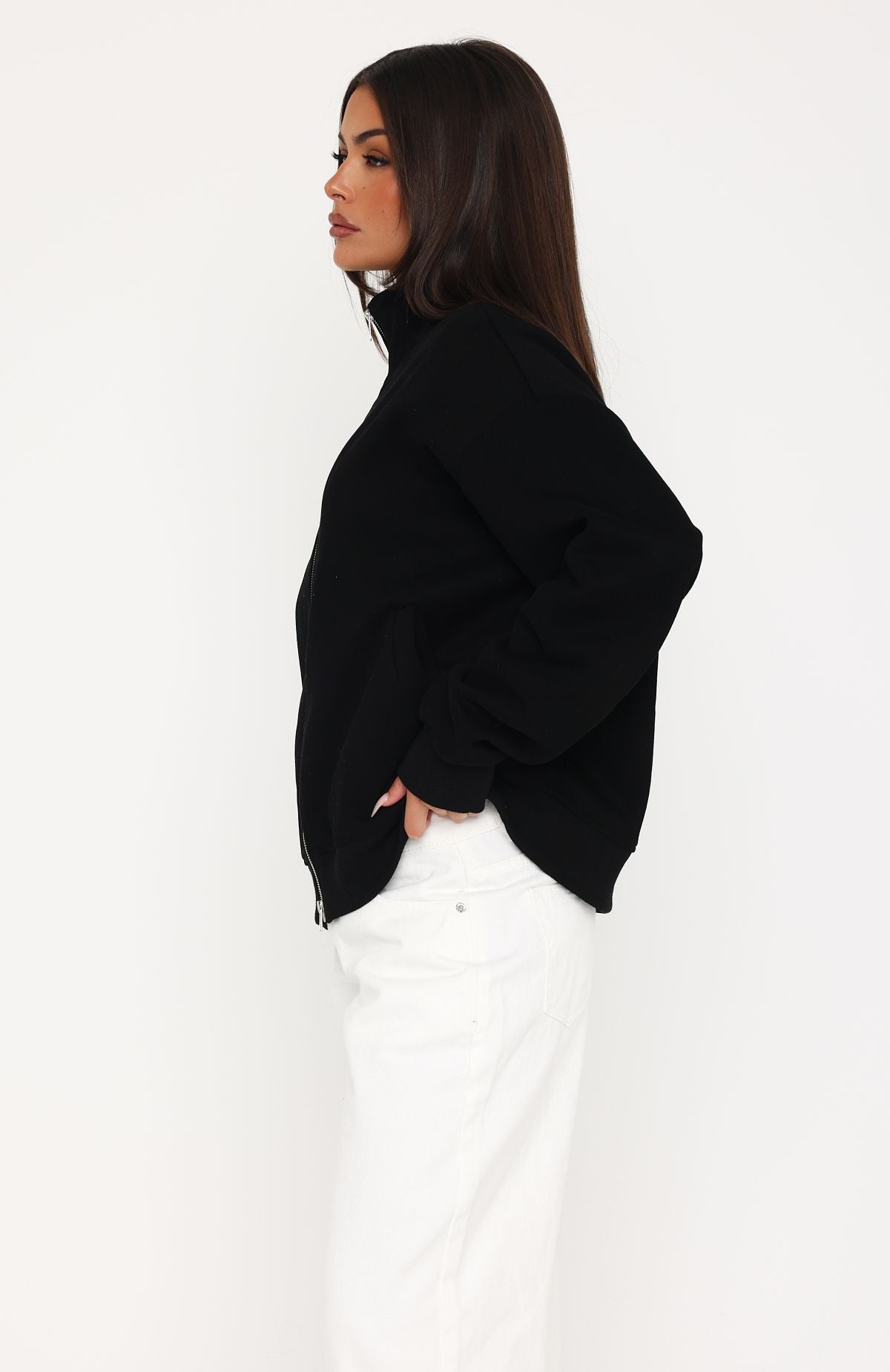 Such A Dream Oversized Zip Front Funnel Neck Jacket Black | White