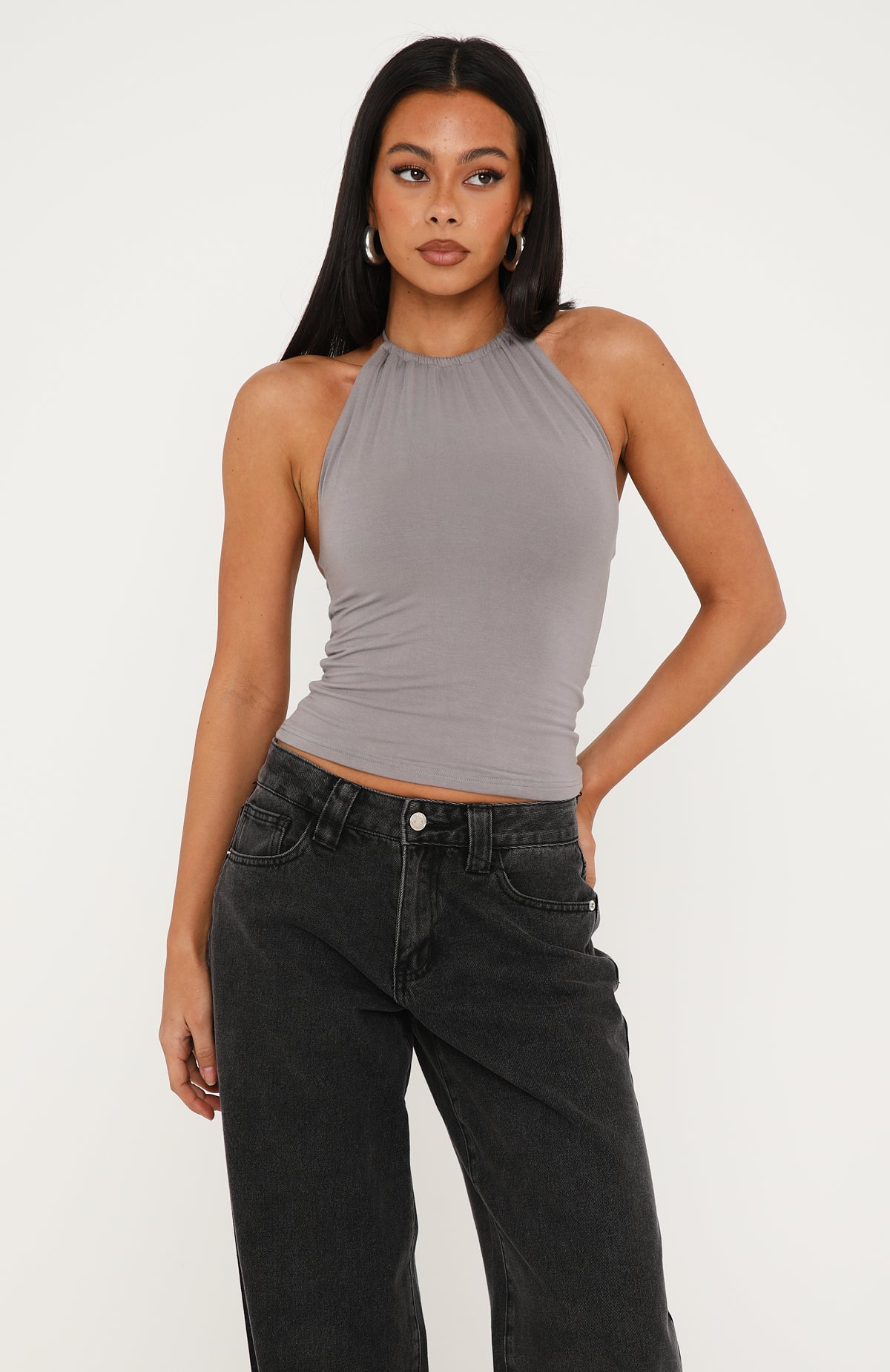 完売品 theredthread halter tail tops グレー Quiet State Halter Top Slate Grey | White Fox Boutique US