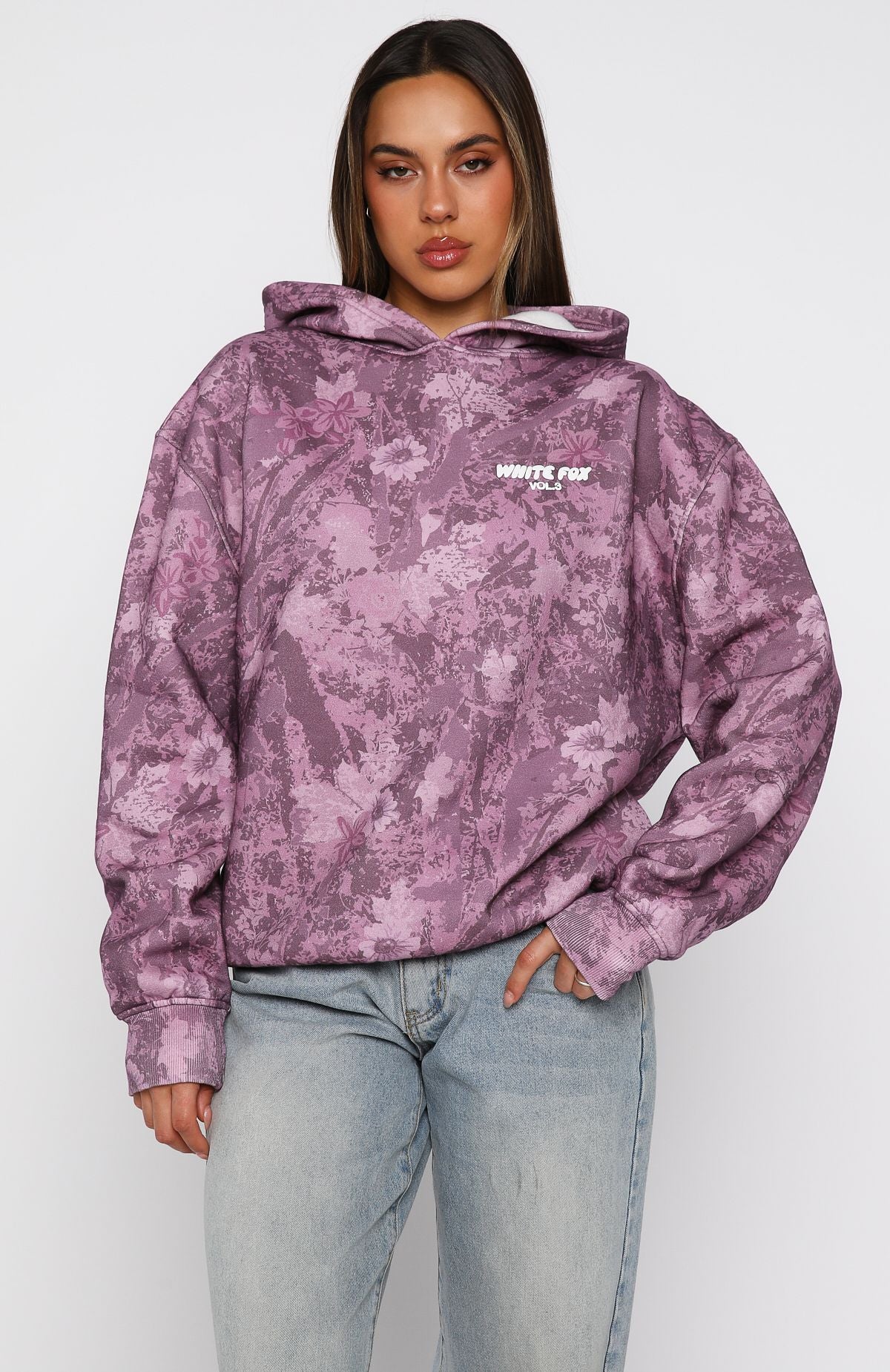 foxey♡ Offstage Printed Oversized Hoodie Berry Floral | White Fox Boutique US