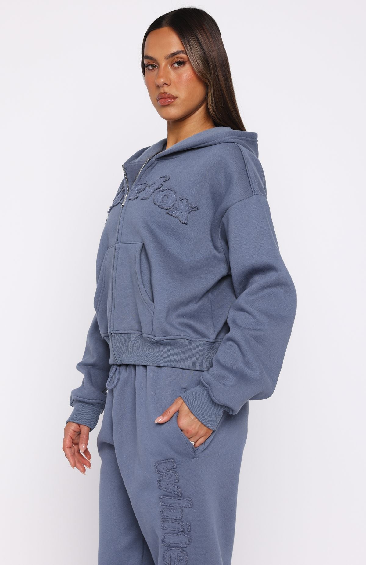 From The Archives Lexi Boxy Zip Front Hoodie Ocean | White Fox