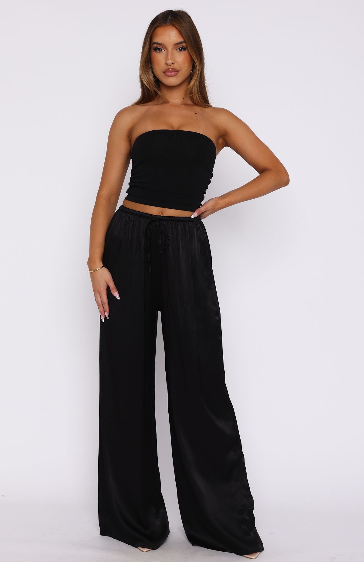 Catching Up Wide Leg Pants Black | White Fox Boutique US