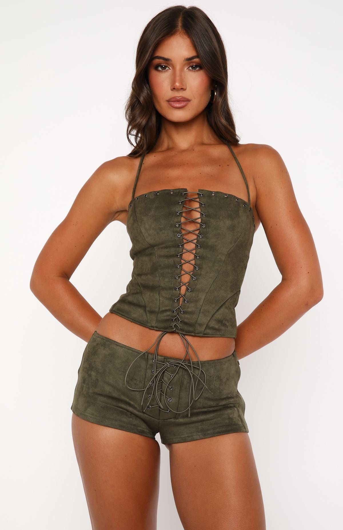 Don't Speak Faux Suede Bustier Cactus | White Fox Boutique US