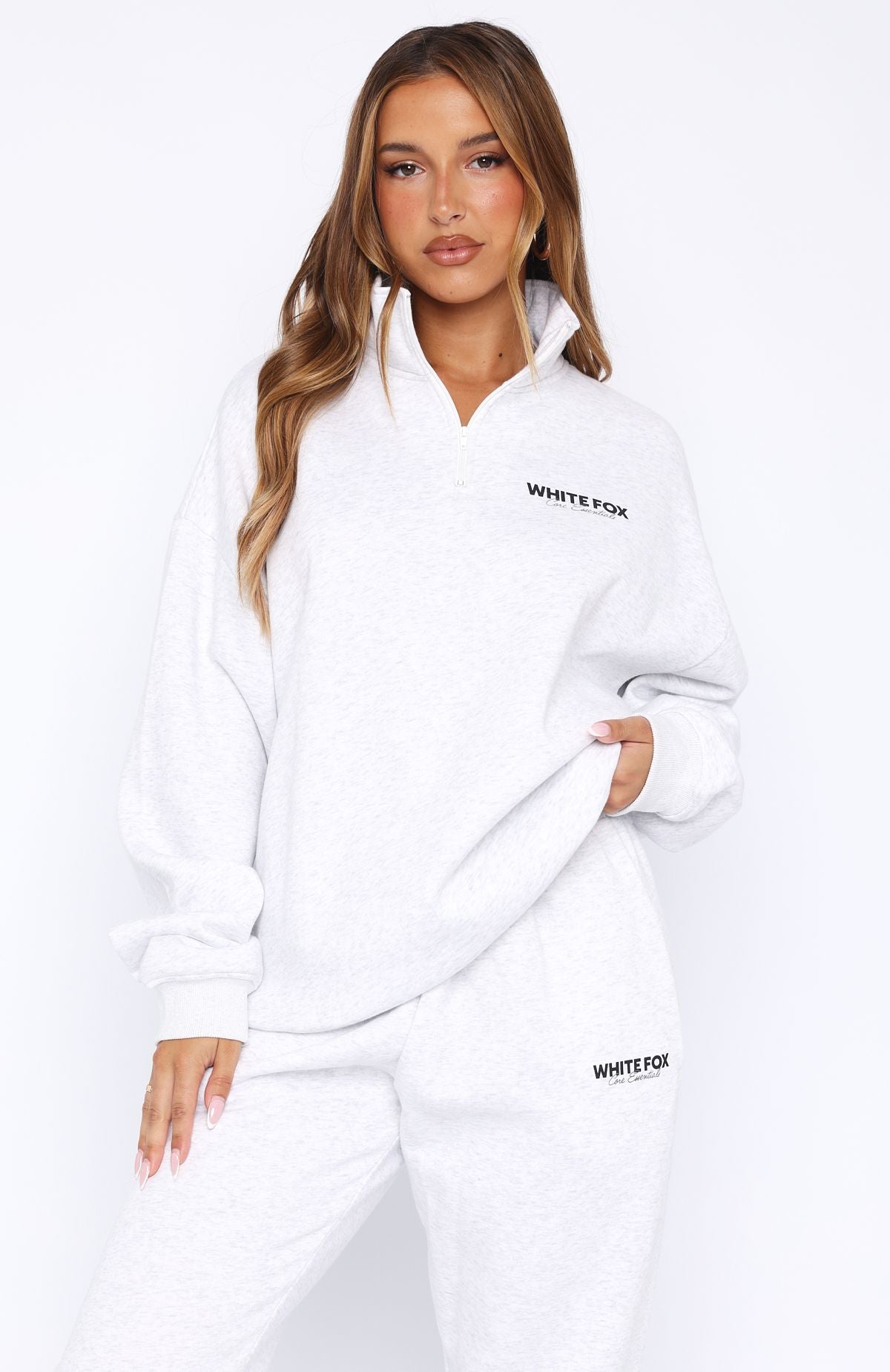 Core Essentials Zip Sweater Grey Marle | White Fox Boutique US