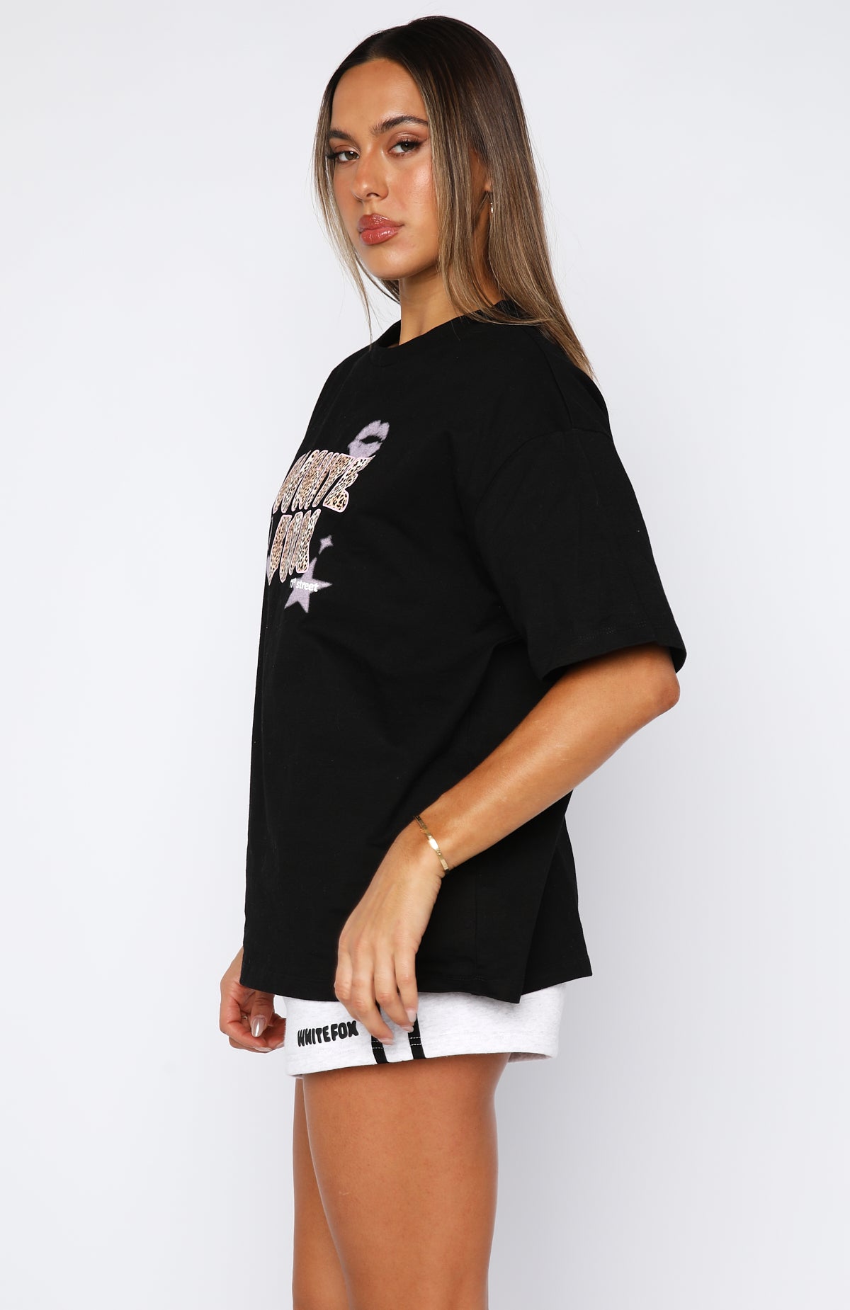 11th Street She's So Lucky Oversized Tee Licorice | White