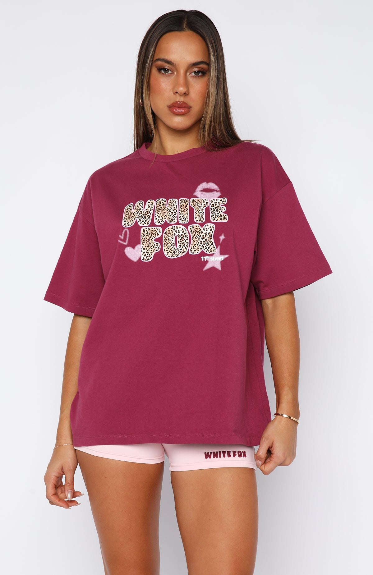 11th Street She's So Lucky Oversized Tee Very Berry | White Fox