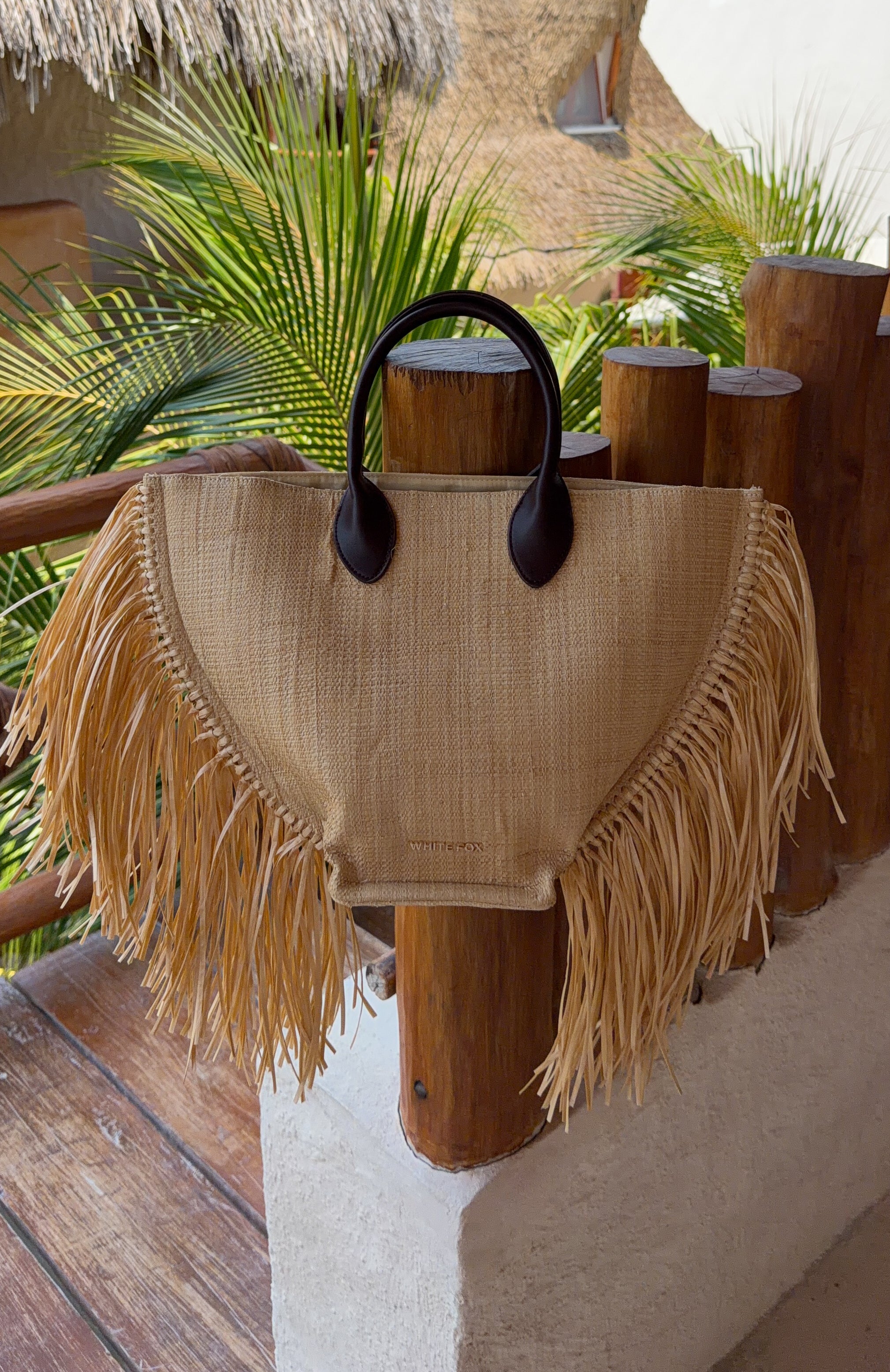 Aoife Top Handle Straw Bag Chocolate/Natural | White Fox Boutique US