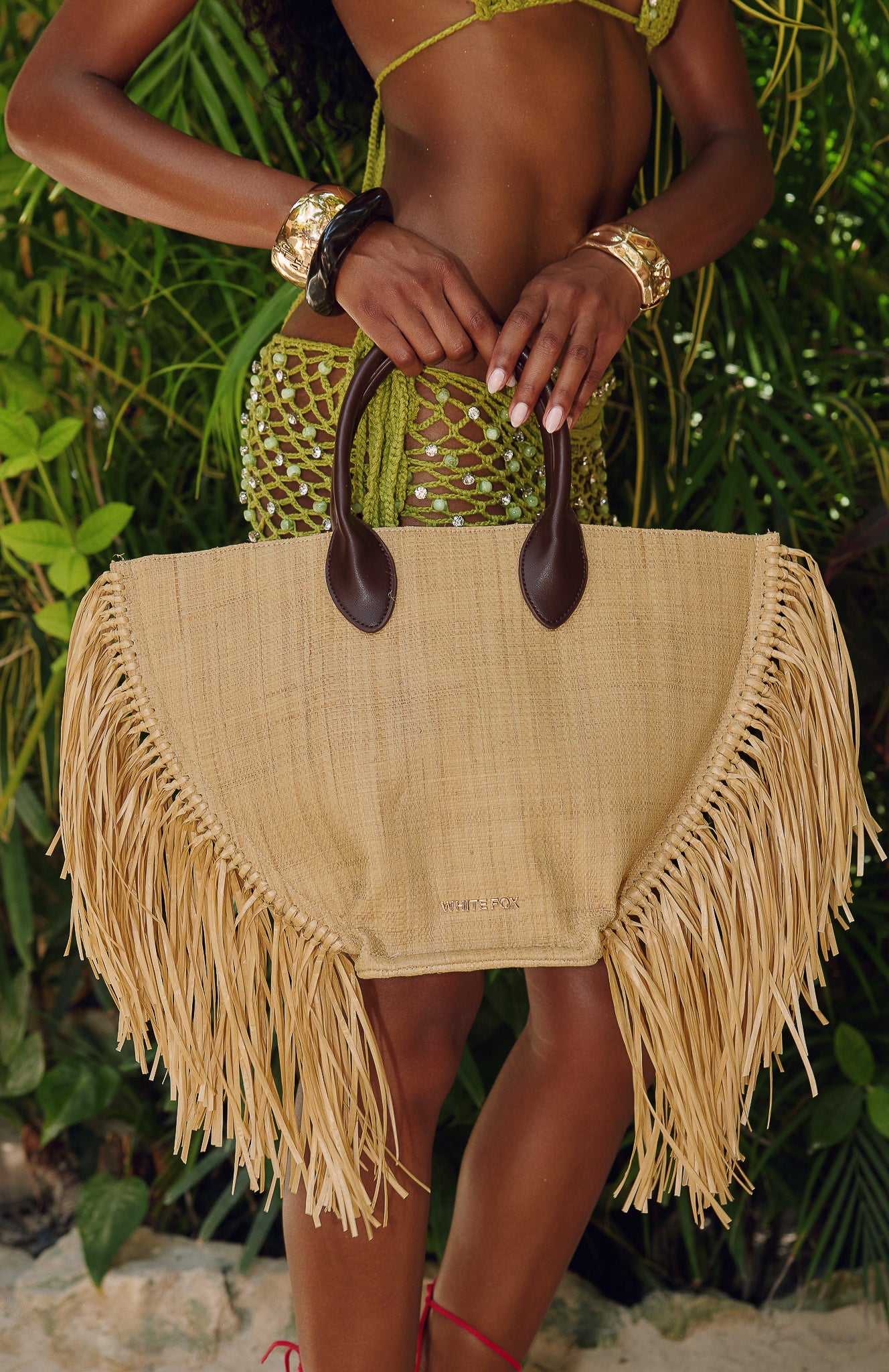 Aoife Top Handle Straw Bag Chocolate/Natural | White Fox Boutique US