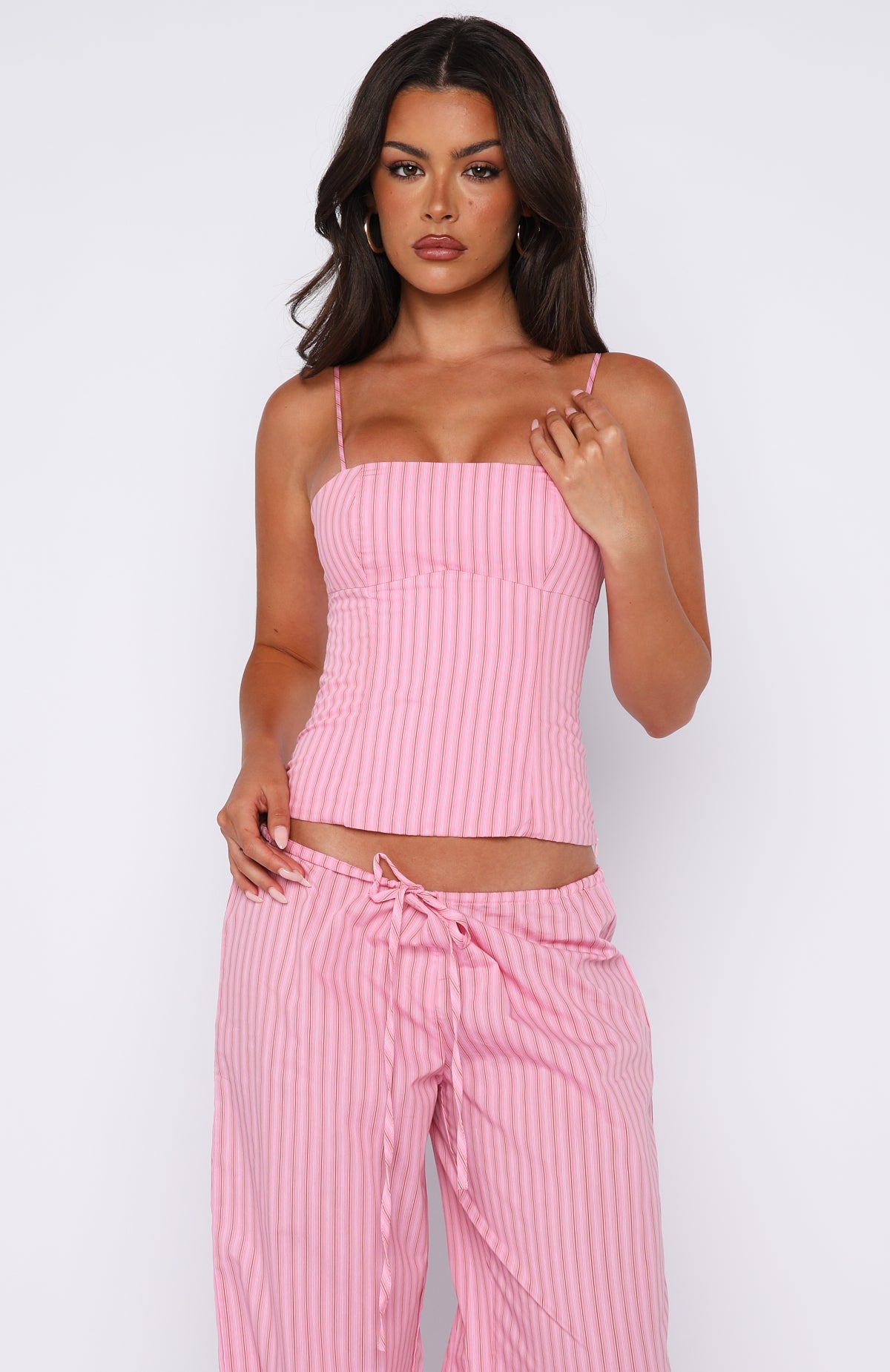 アメリ/2WAY MIX PINK SHAGGY BUSTIER Pink Lace Two-Piece Set - Tie Front Crop Top + Shorts – FINESSE