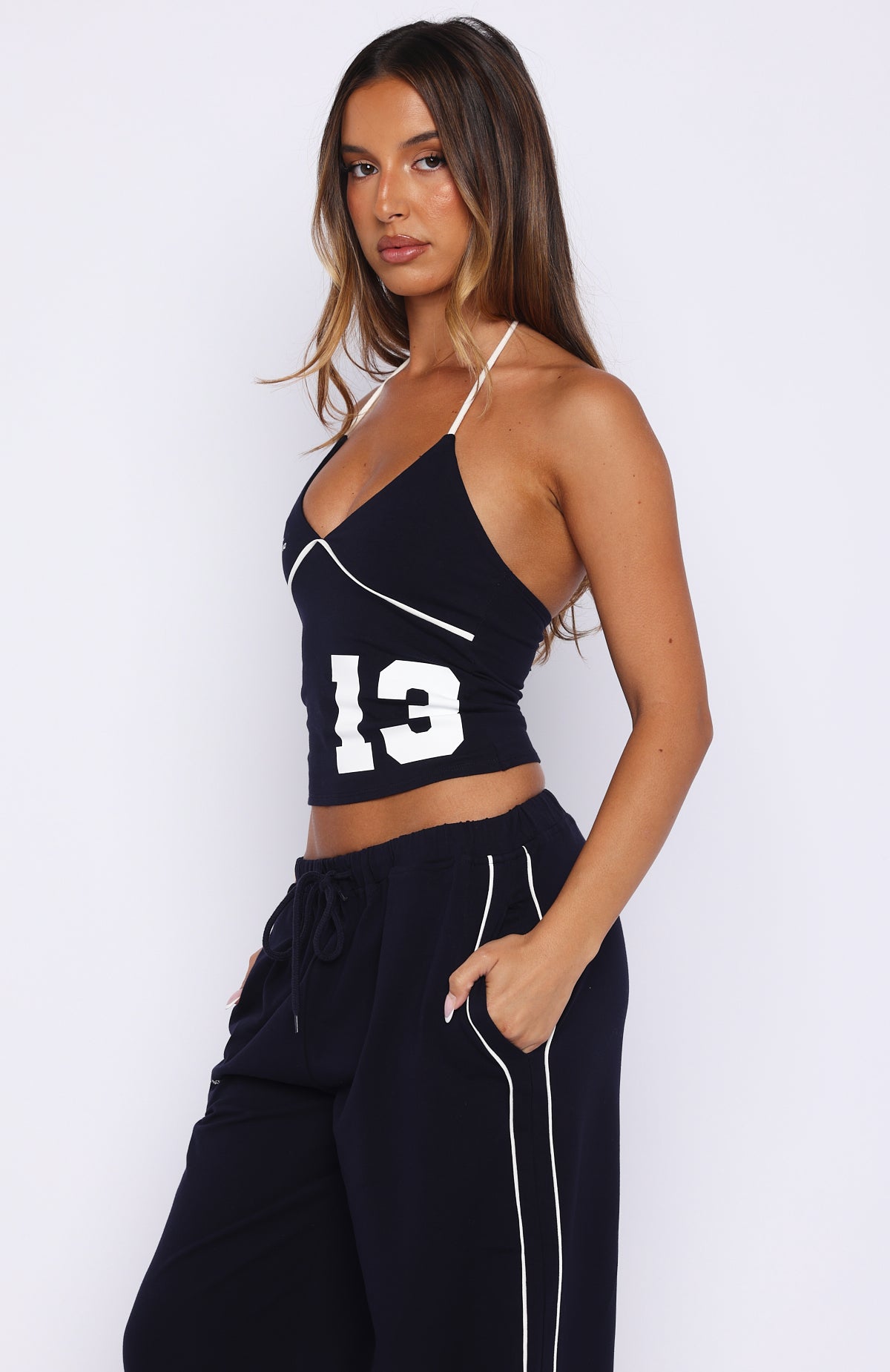 Can't Help The Feeling Halter Top Navy | White Fox Boutique US