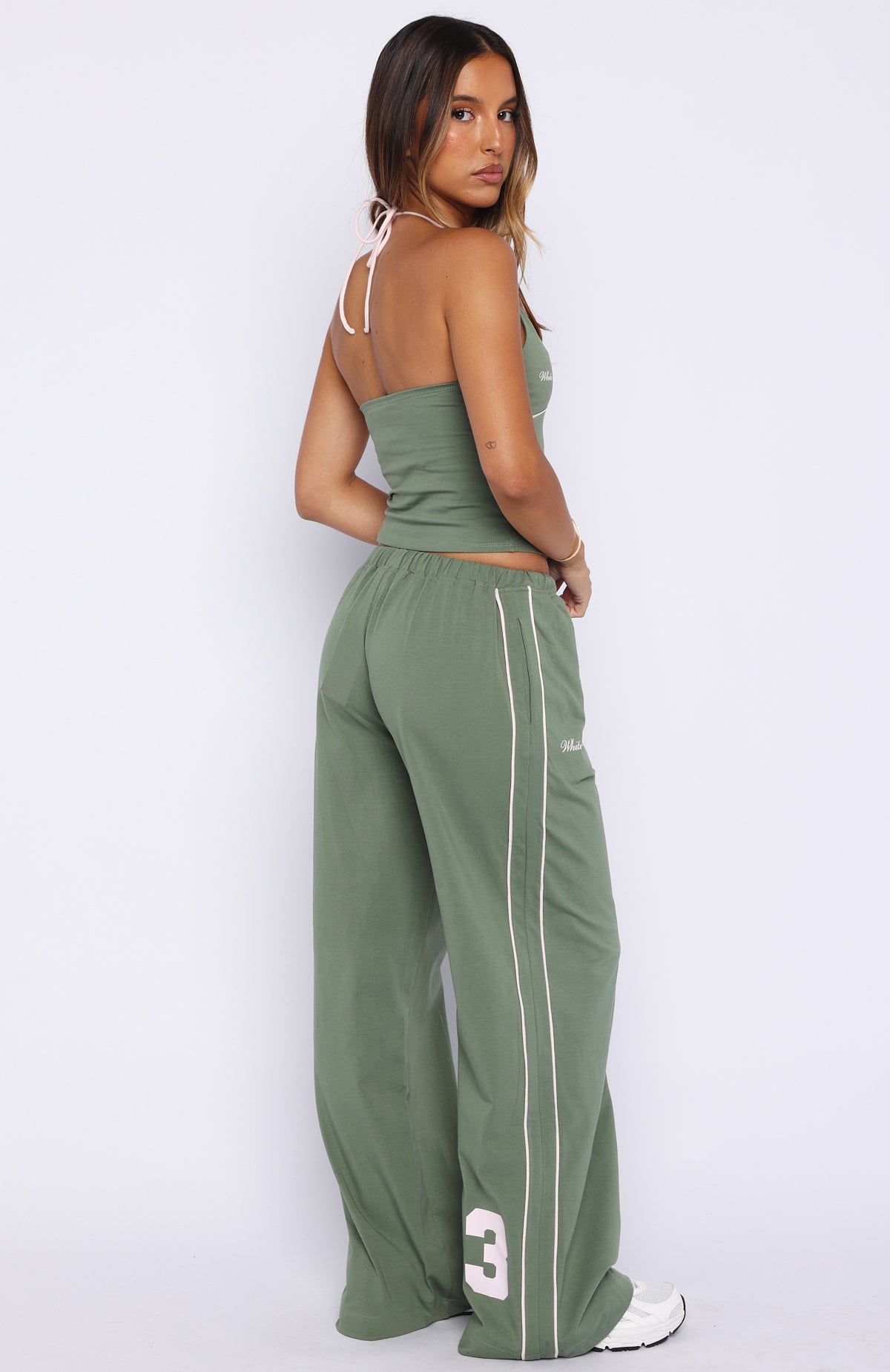 Can't Help The Feeling Track Pants Khaki | White Fox Boutique US