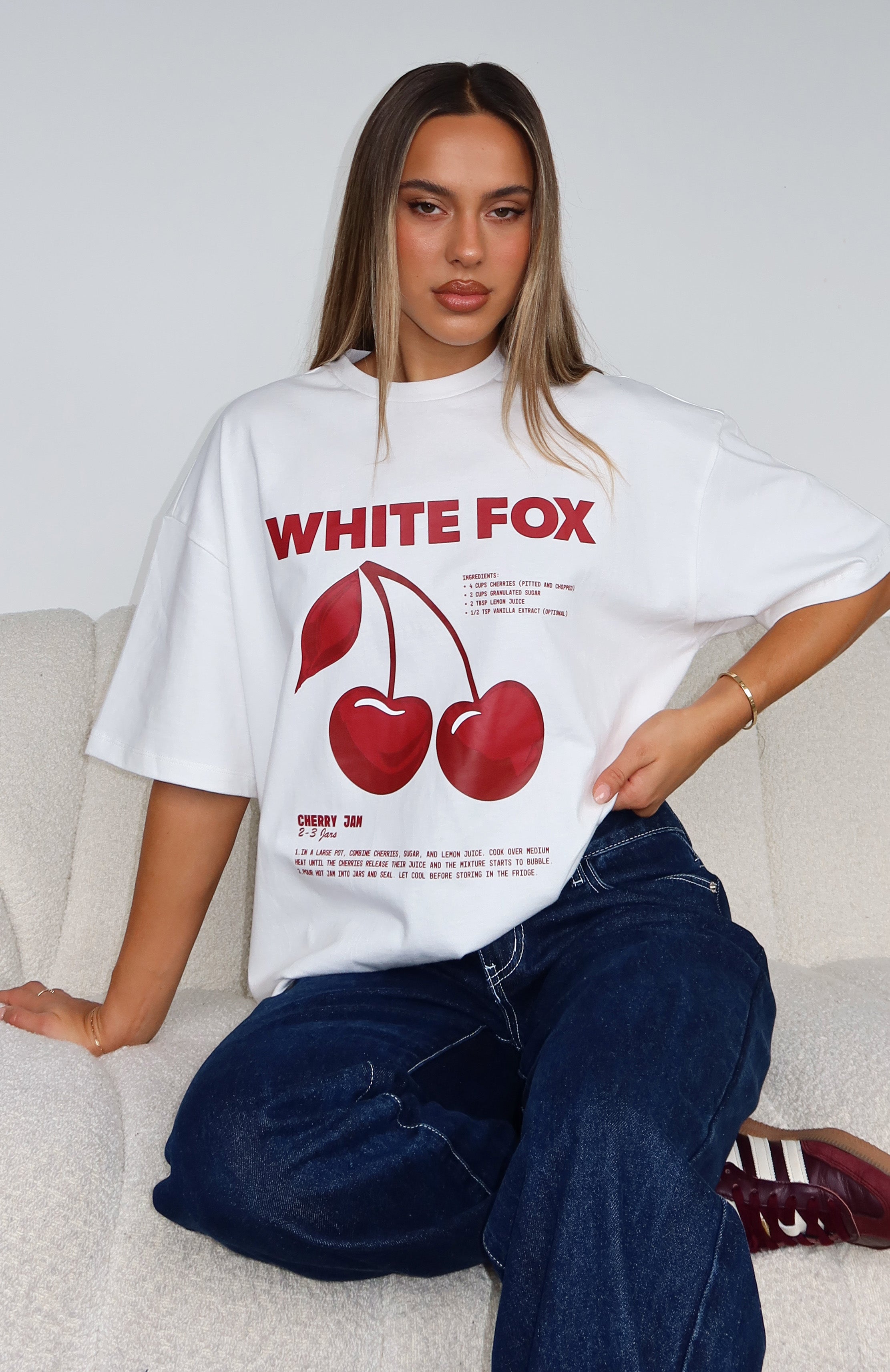 Cherry Jam Oversized Tee White | White Fox Boutique US