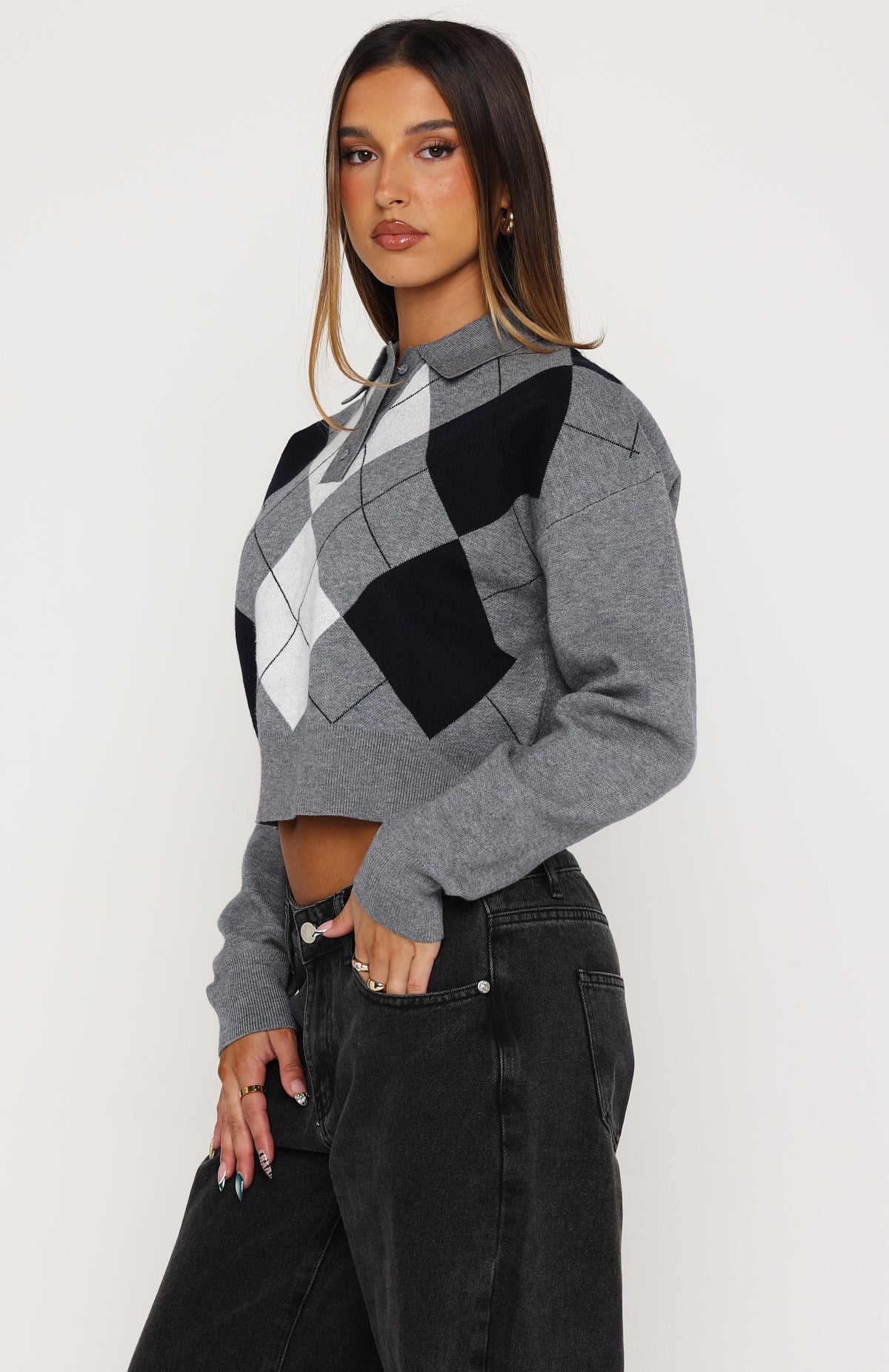 Cinzia Argyle Knit Sweater Navy Winter | White Fox Boutique US