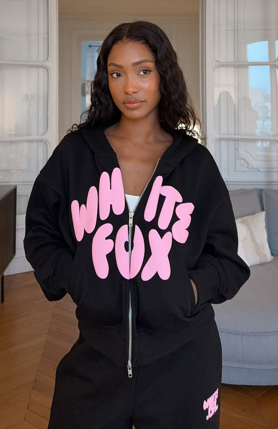Club 14 Allie Boxy Zip Front Hoodie Black | White Fox Boutique US