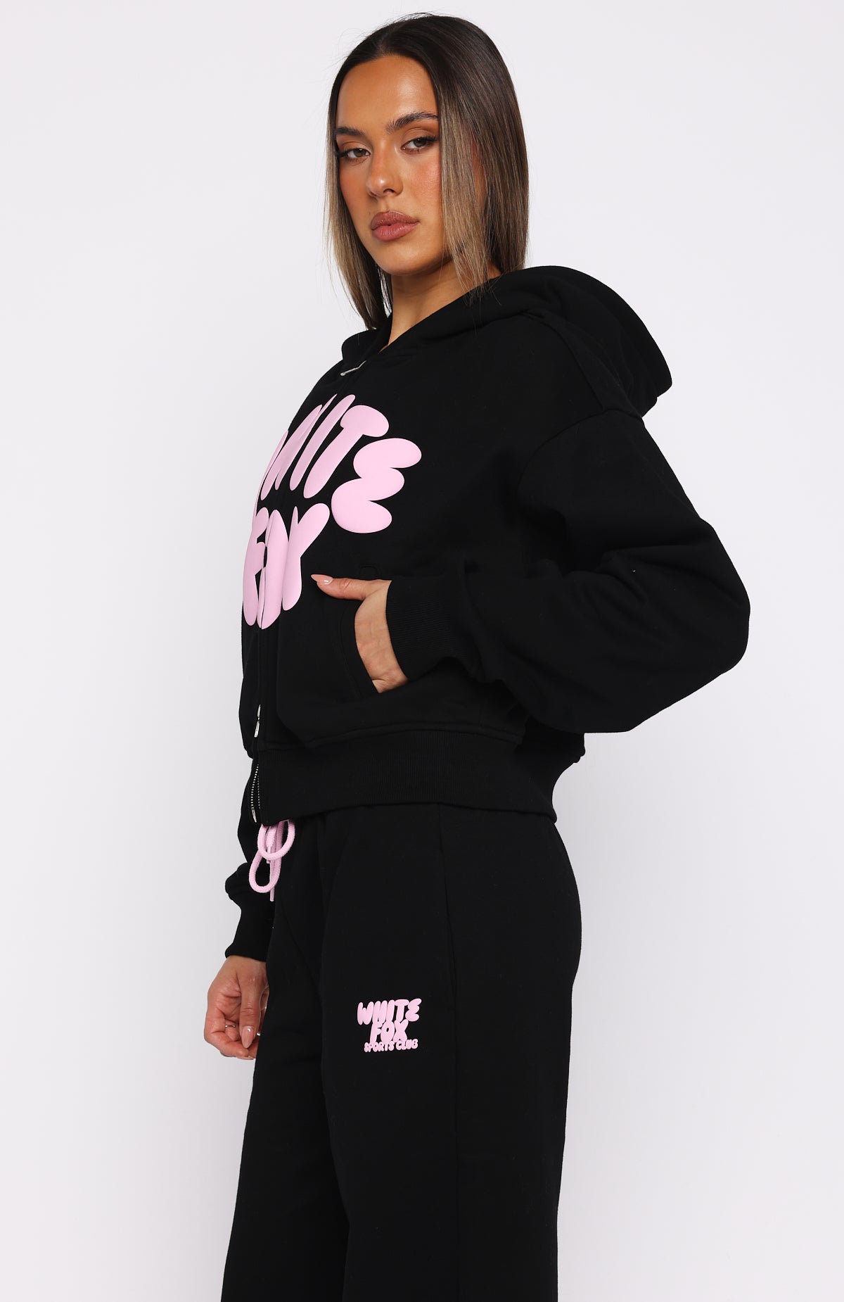 Club 14 Allie Boxy Zip Front Hoodie Black | White Fox Boutique US