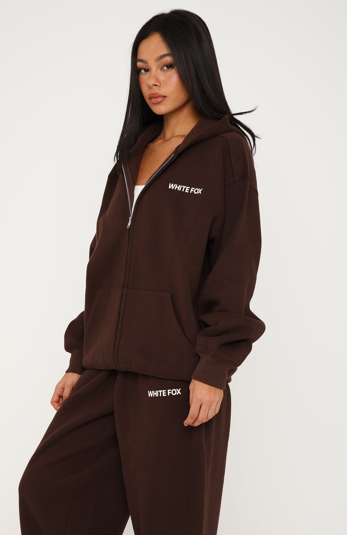 Core Classic Zip Front Hoodie Chocolate | White Fox Boutique US