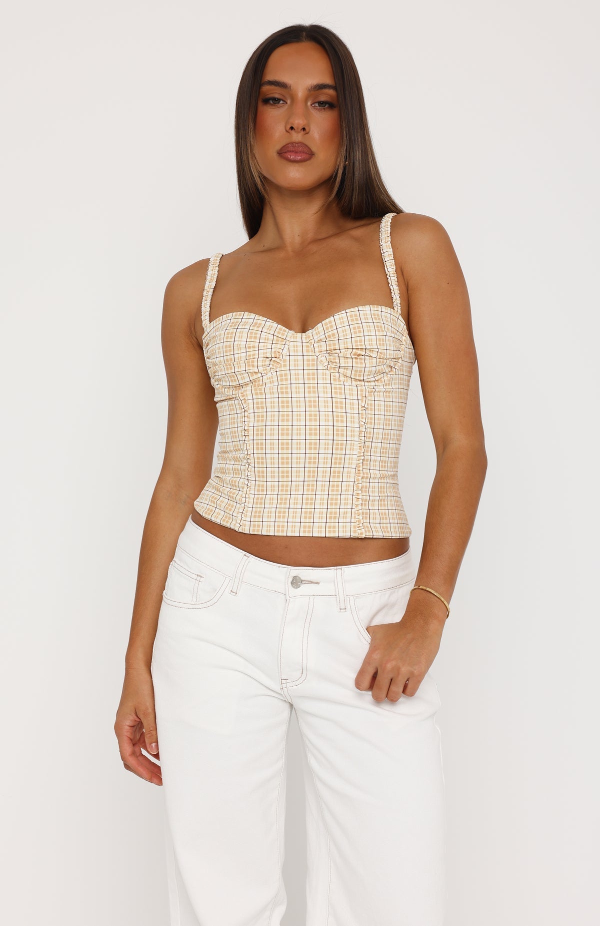 Cosmic Crush Bustier Burnt Butter Check | White Fox Boutique US