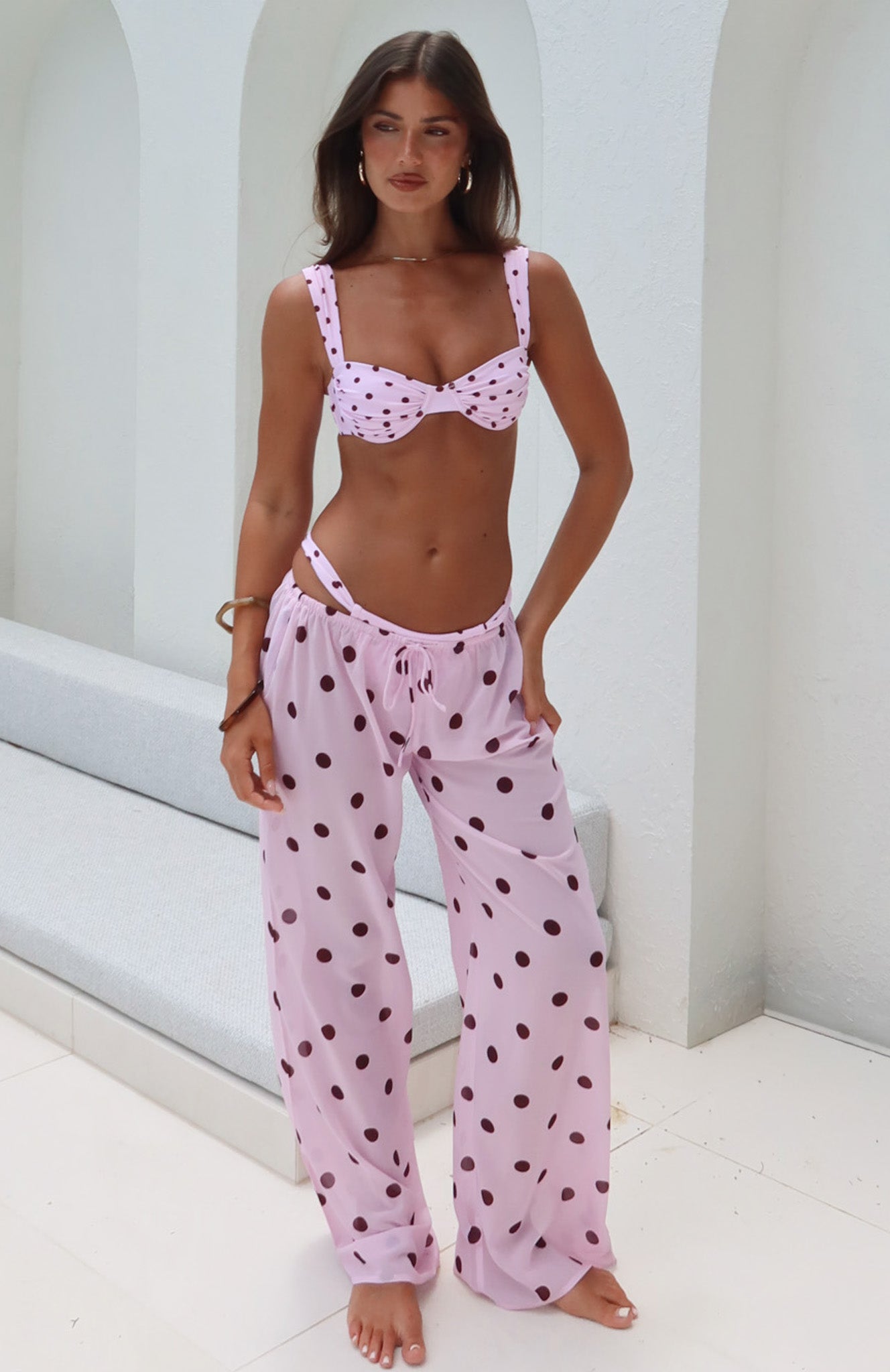 Croatian Coast Pants Pink Polka Dot | White Fox Boutique US