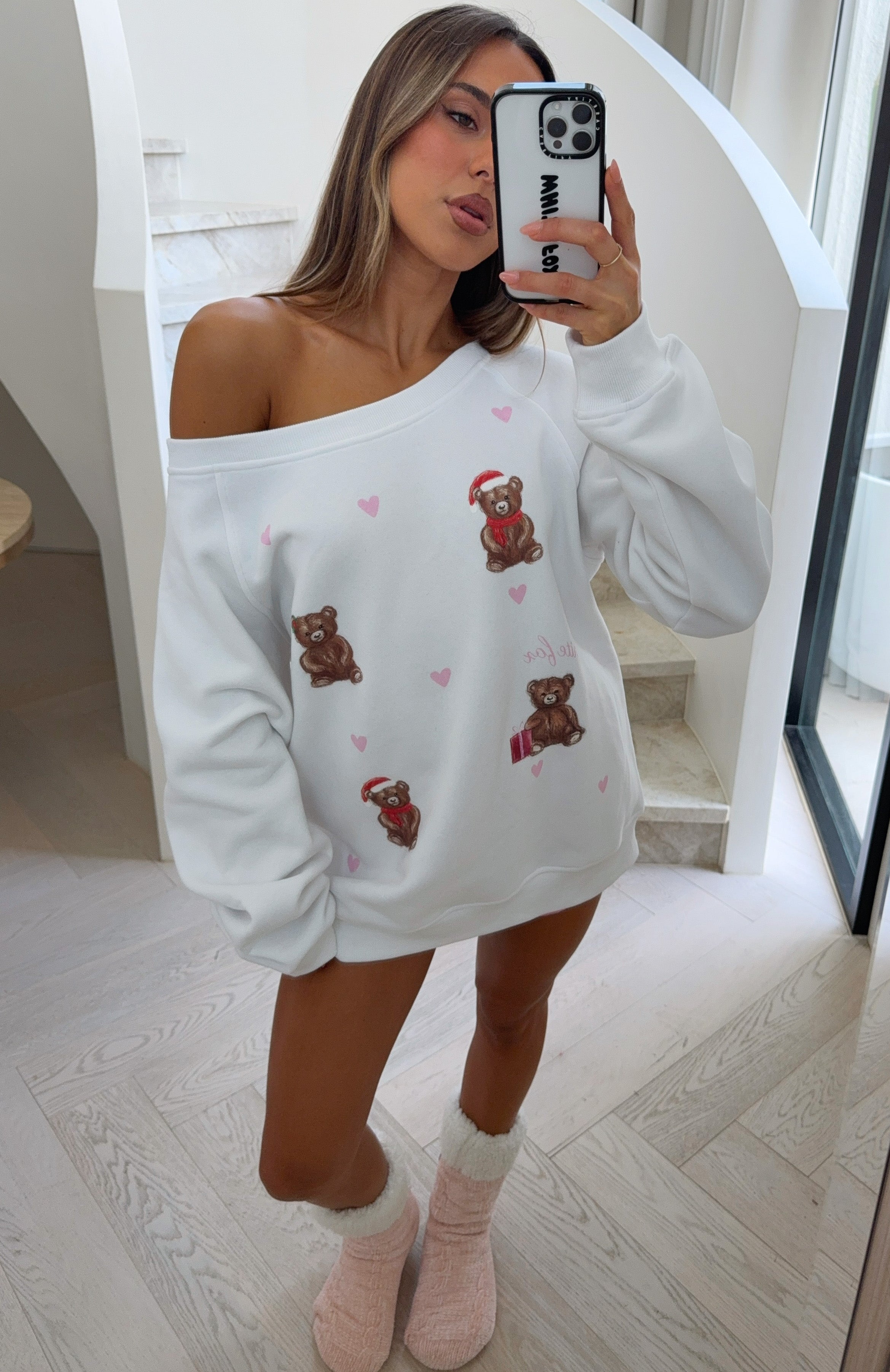 Cuddly Christmas Off Shoulder Sweater White | White Fox Boutique US