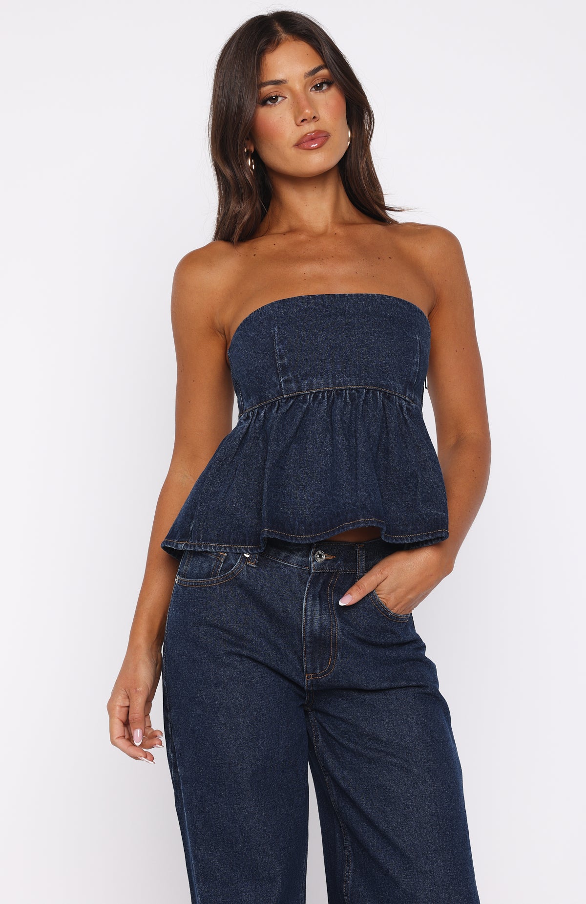 Dedicated to Growth Denim Top Dark Blue