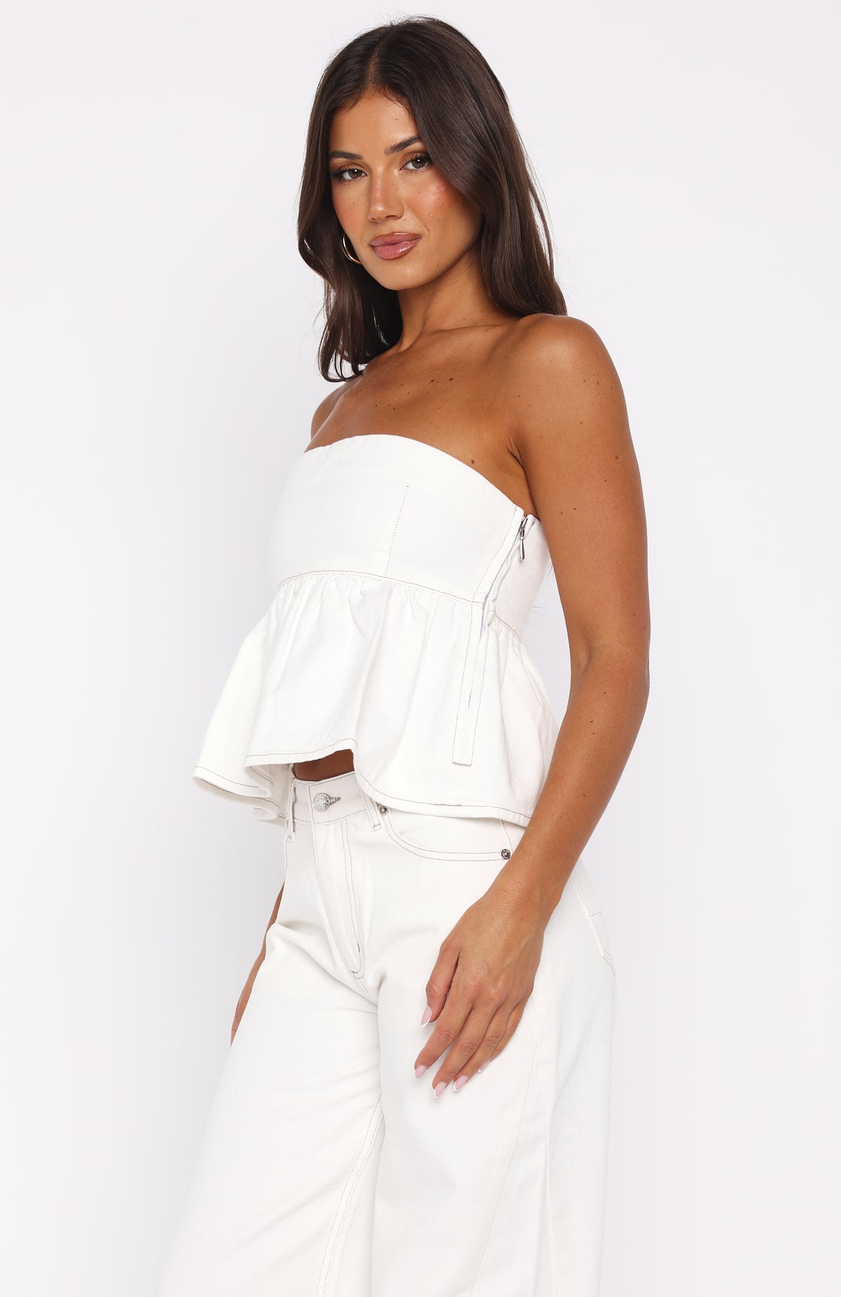 Dedicated to Growth Denim Top Off White