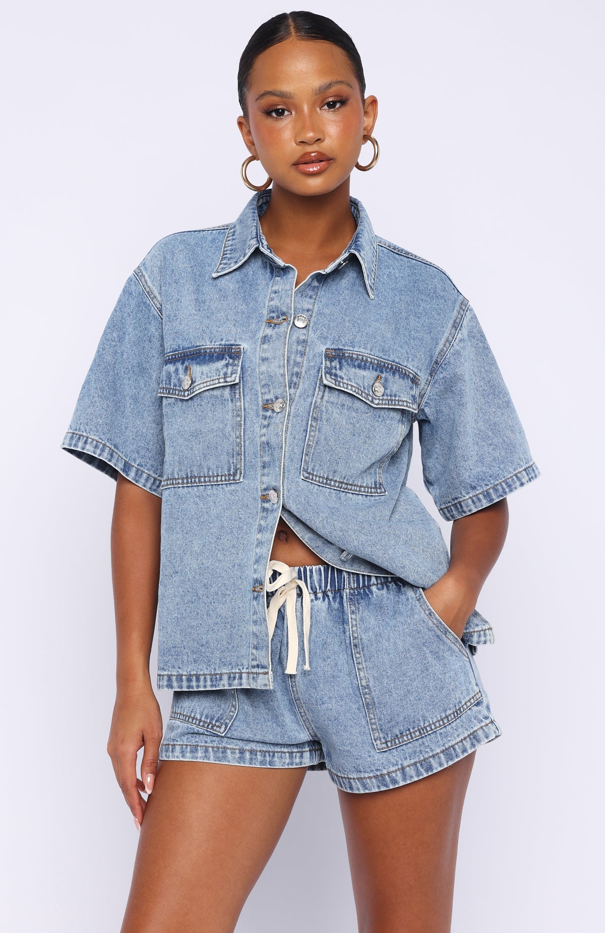 Denim Daydream Shorts Mid Blue | White Fox Boutique US