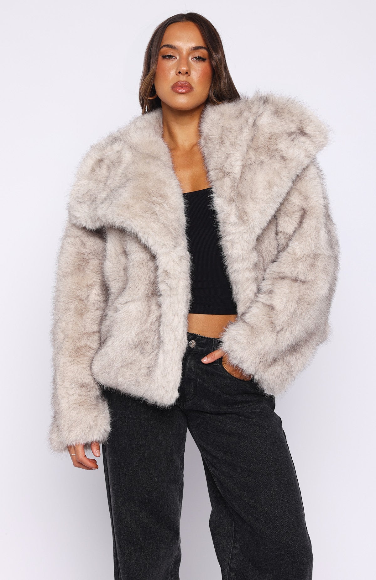 Dirty Martini Faux Fur Jacket Smokey Taupe | White Fox Boutique US