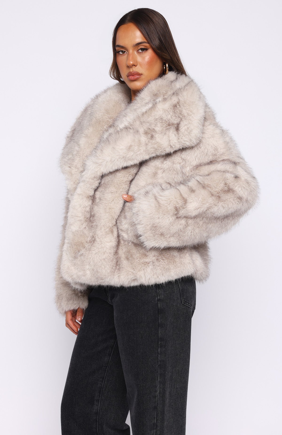 Dirty Martini Faux Fur Jacket Smokey Taupe | White Fox Boutique US