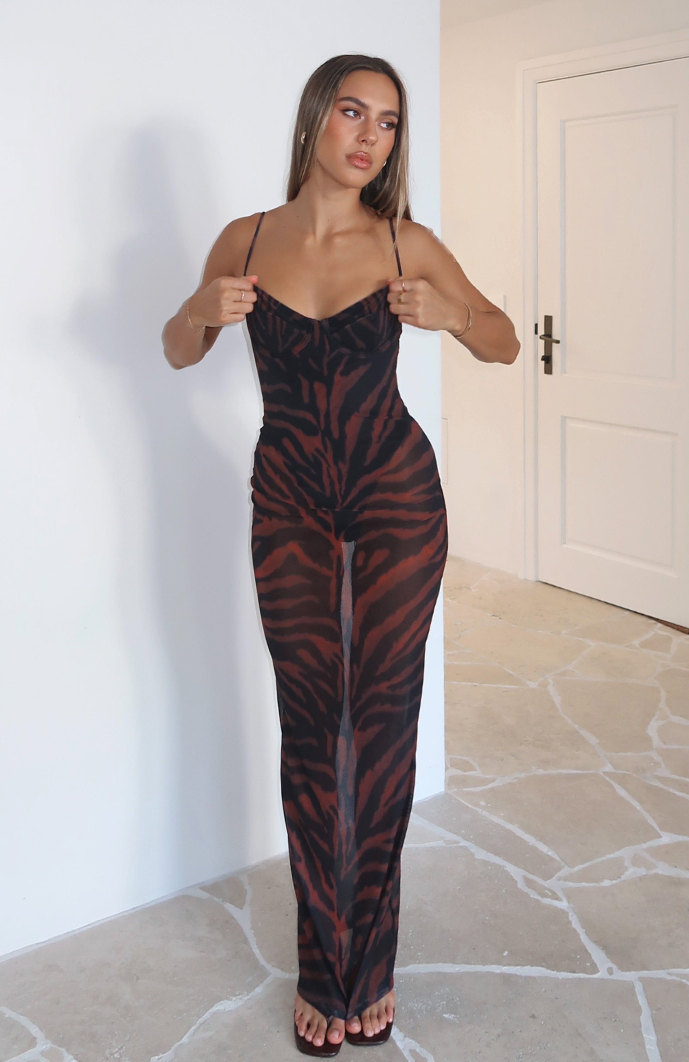 chinese dress ladies Zebra Print One Shoulder Maxi Dress Animal / XL main image 1
