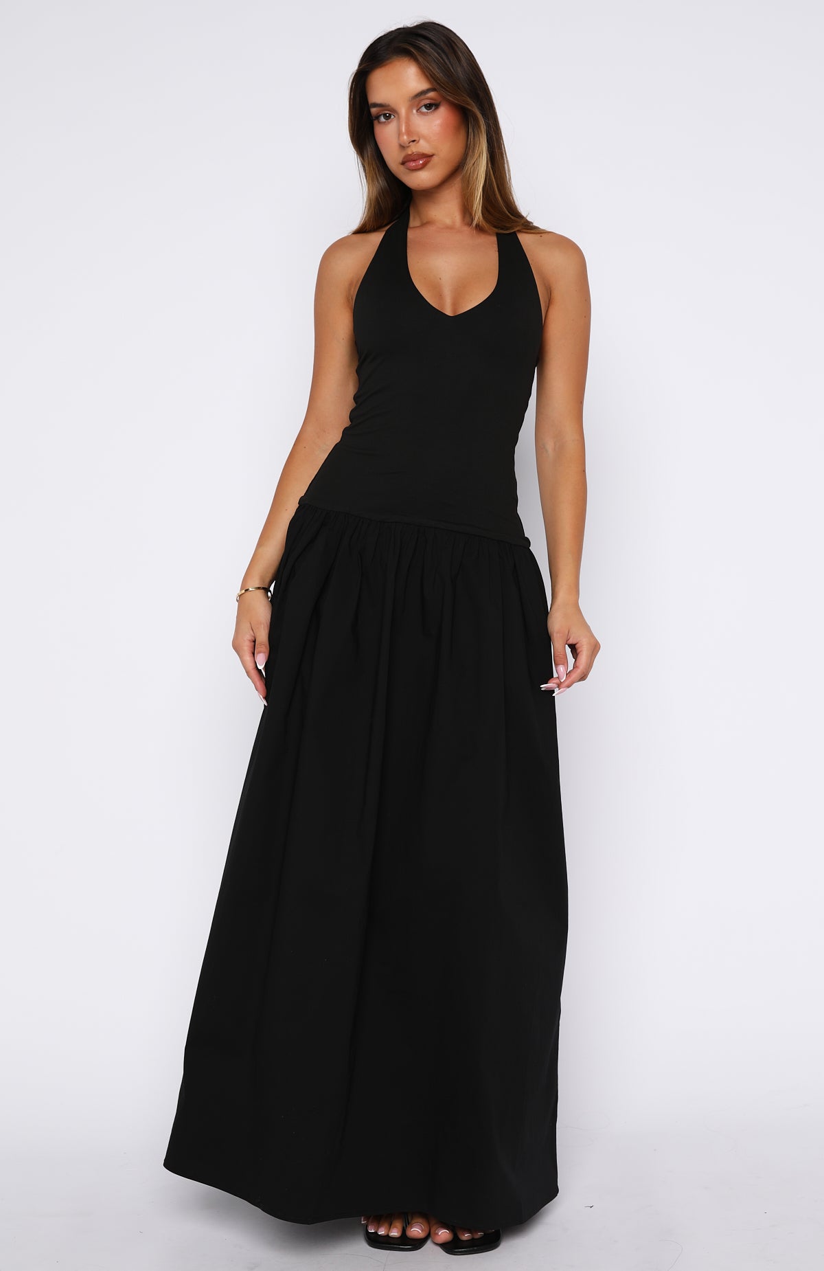 Dreamtime Halter Maxi Dress Black | White Fox Boutique US