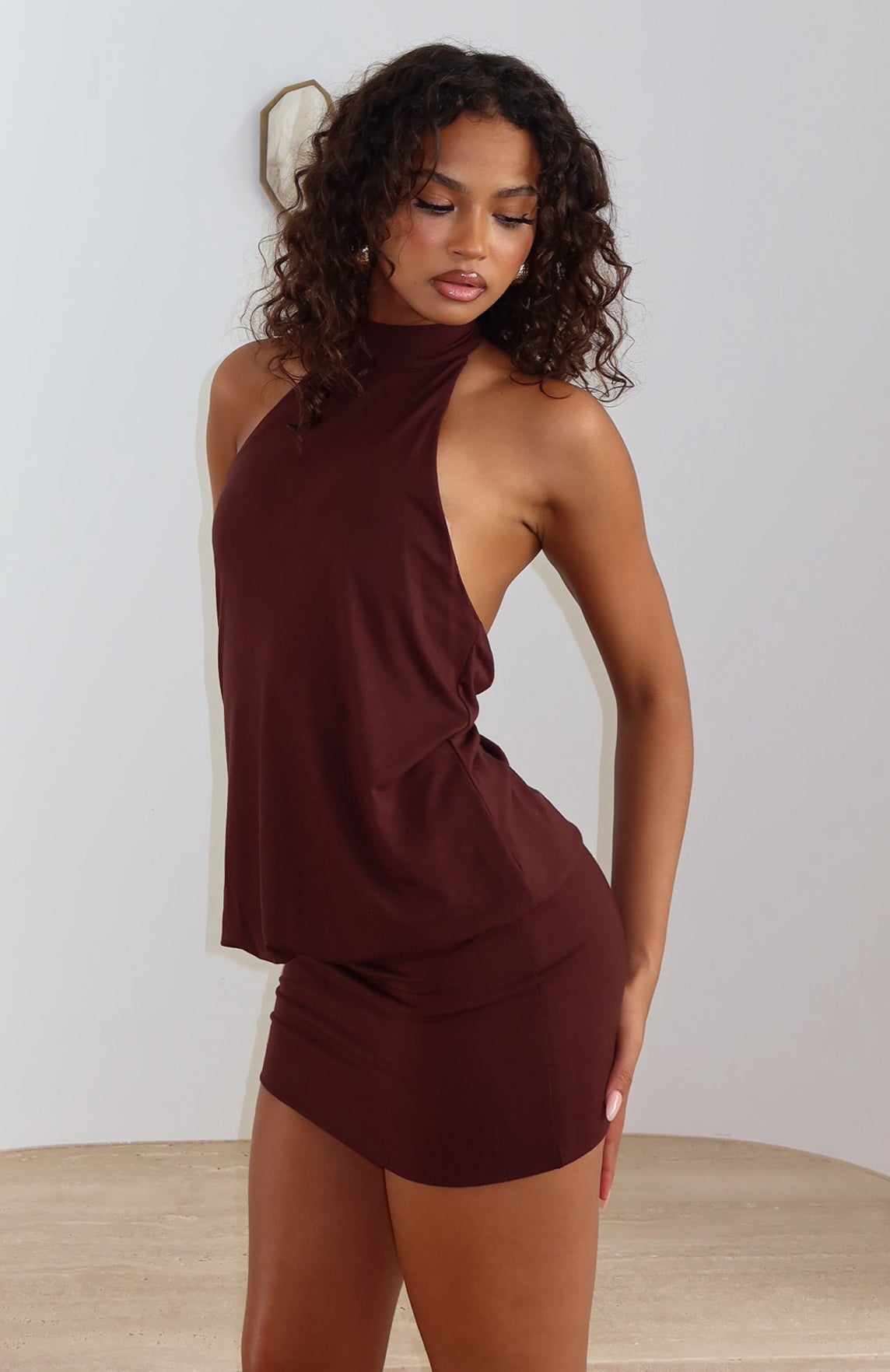 halter dress near me Envy Me Mini Halter Dress Chocolate