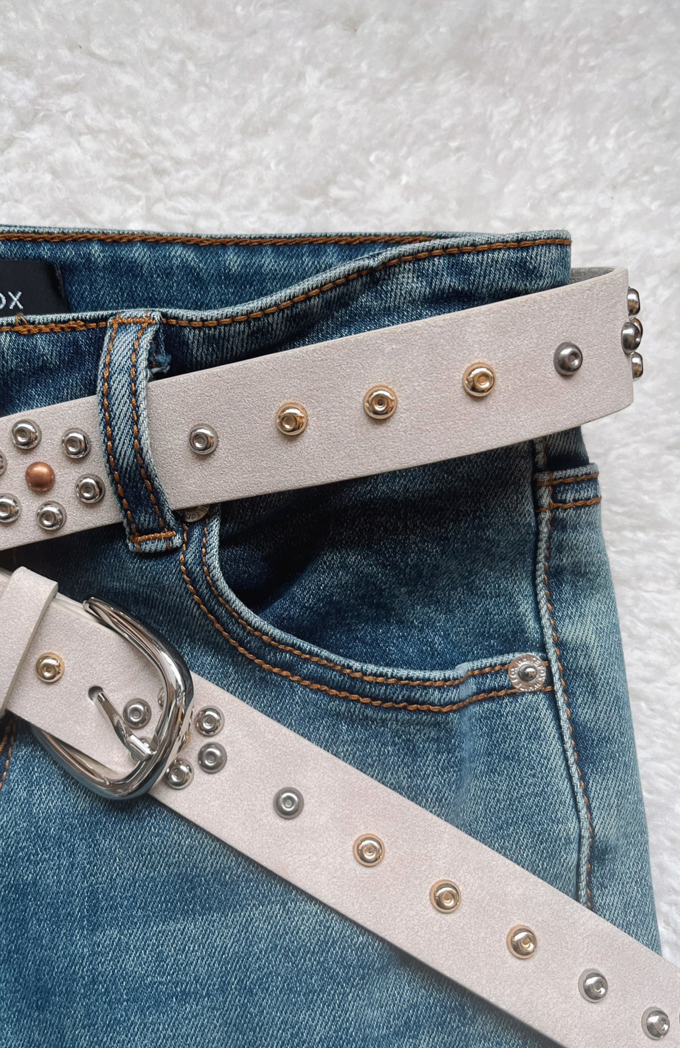  White Suede Wrap Belt with Silver Eyelets with dust bag. Men main image 2