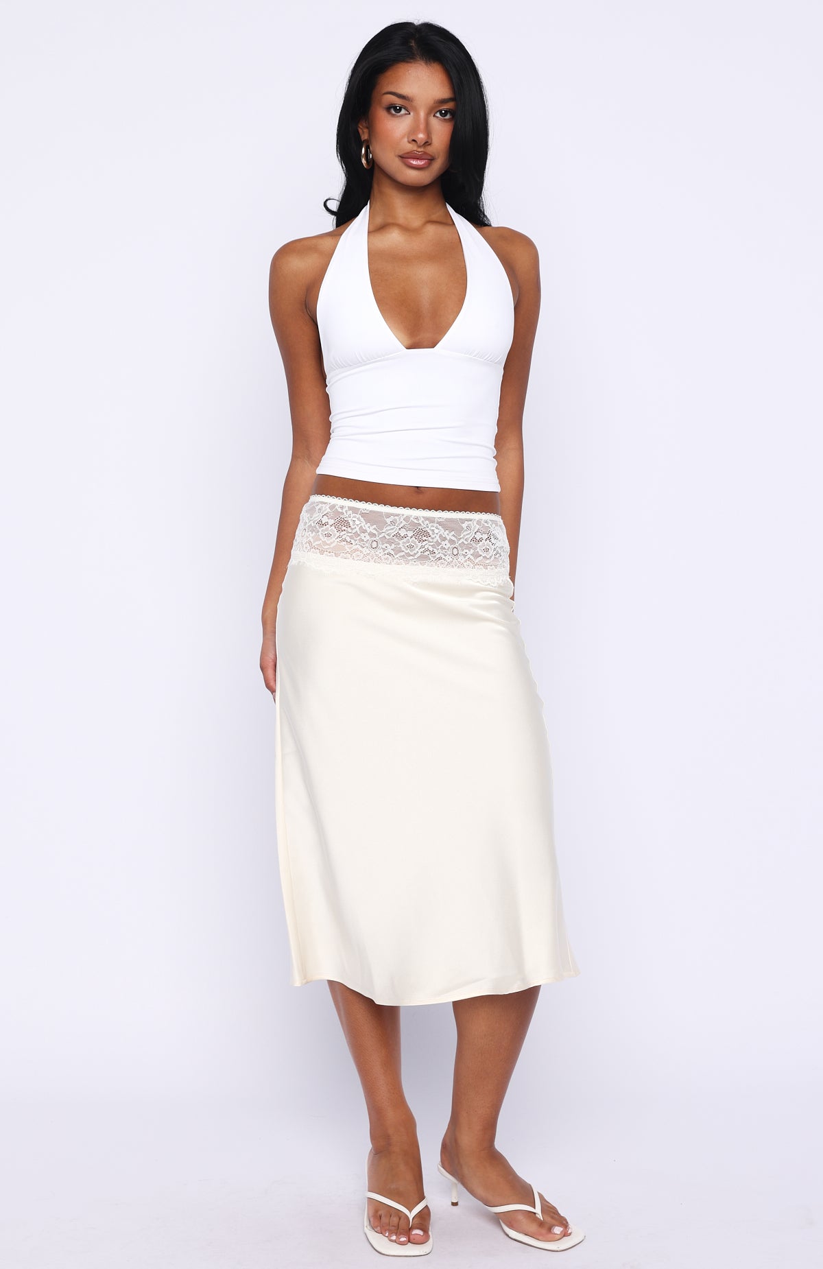 For A Long Time Lace Trim Midi Skirt Cream | White Fox Boutique US