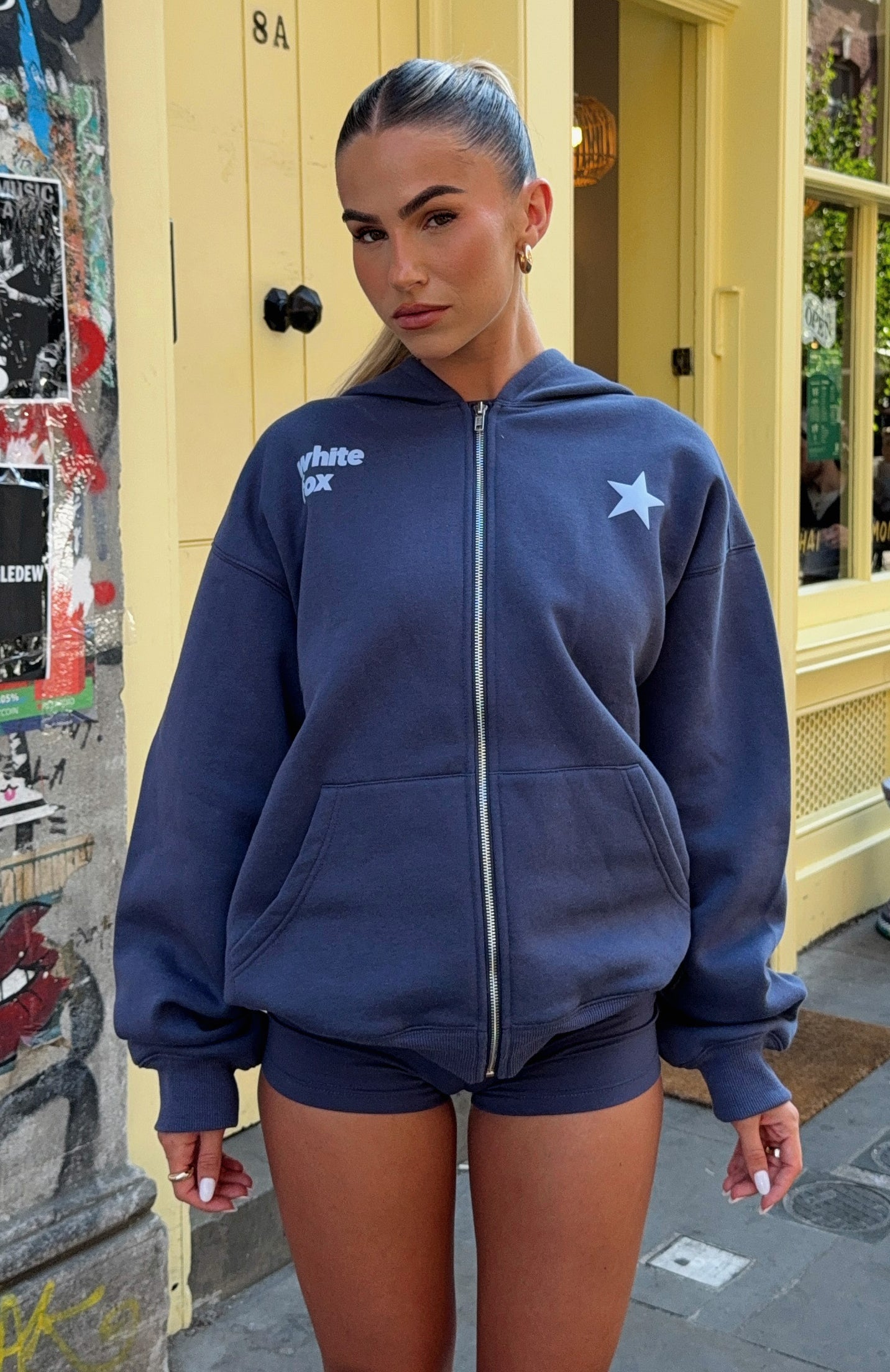 From The Archives Charli Zip Front Hoodie Navy | White Fox Boutique US