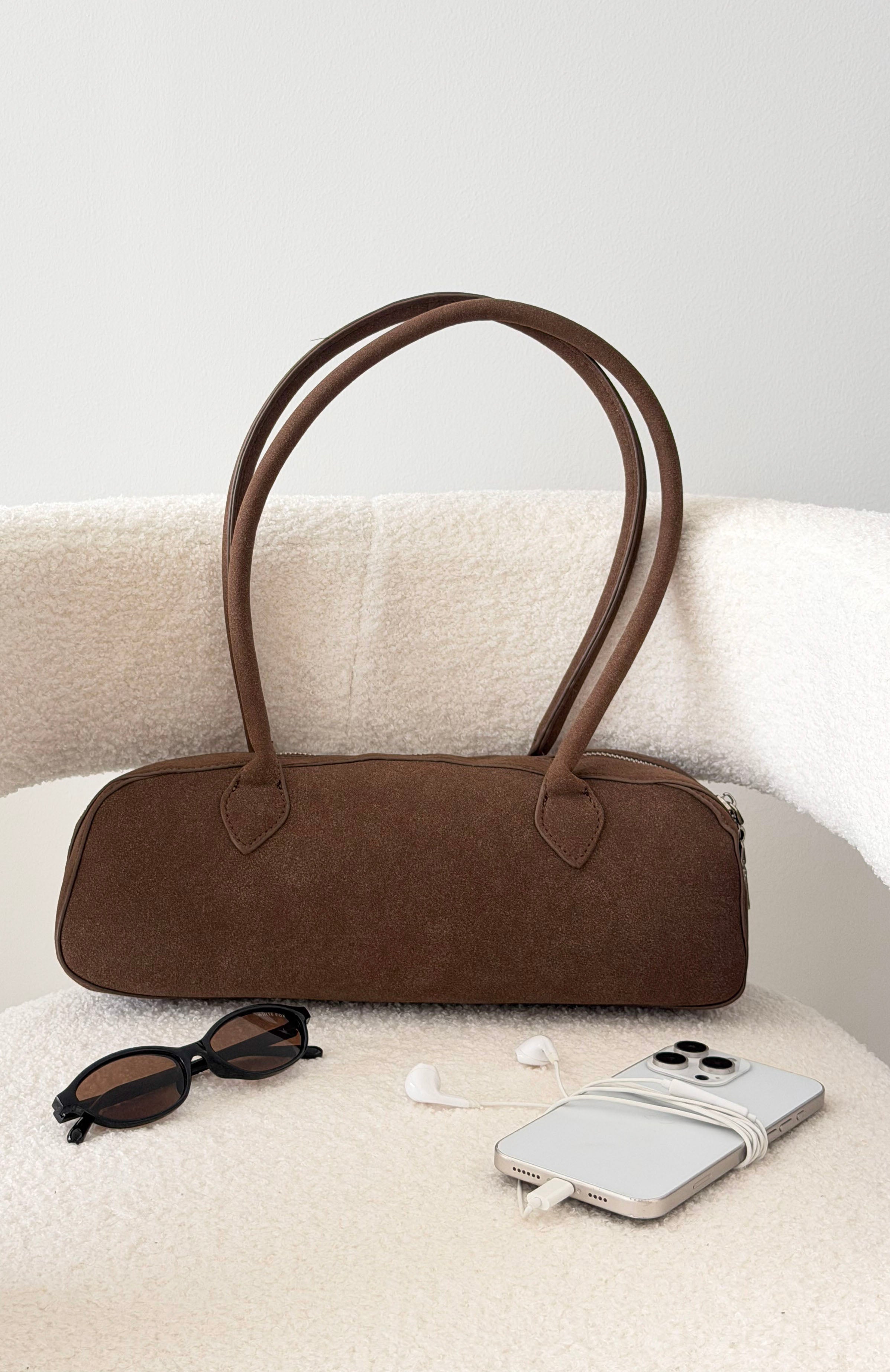 Jaina Shoulder Bag Chocolate Faux Suede | White Fox Boutique US