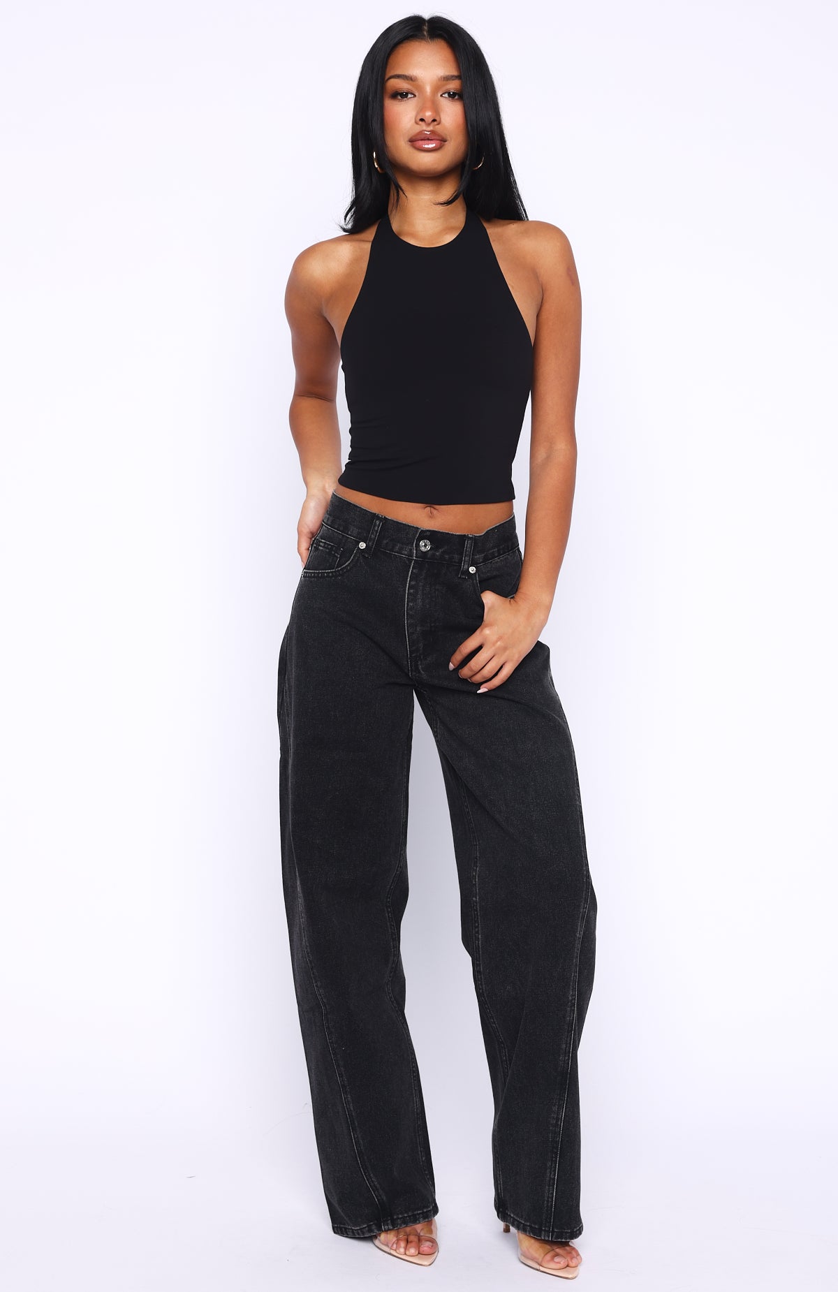 Jessica Mid Rise Barrel Leg Jeans Black Acid Wash | White Fox