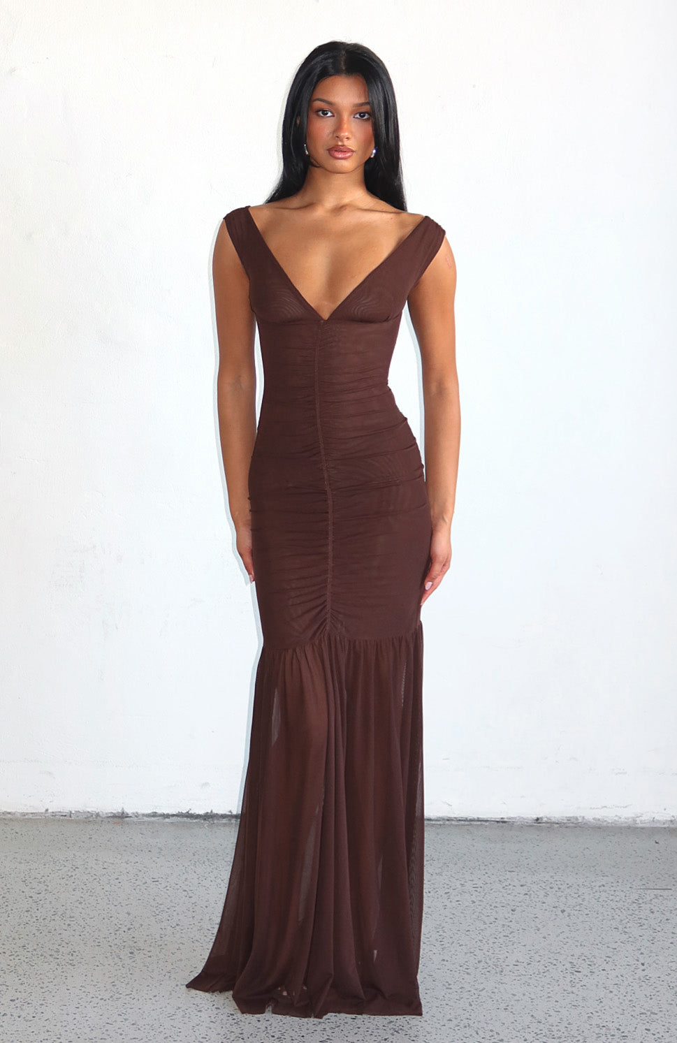 Just A Peak Mesh Maxi Dress Chocolate | White Fox Boutique US Just A Peak Mesh Maxi Dress Chocolate | White Fox Boutique US