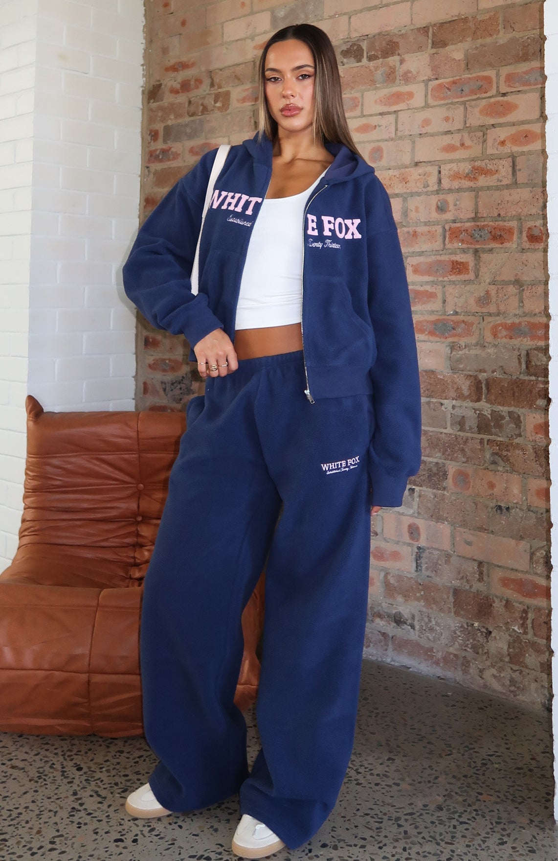 Just For Now Fleece Wide Leg Sweatpants Navy | White Fox Boutique US